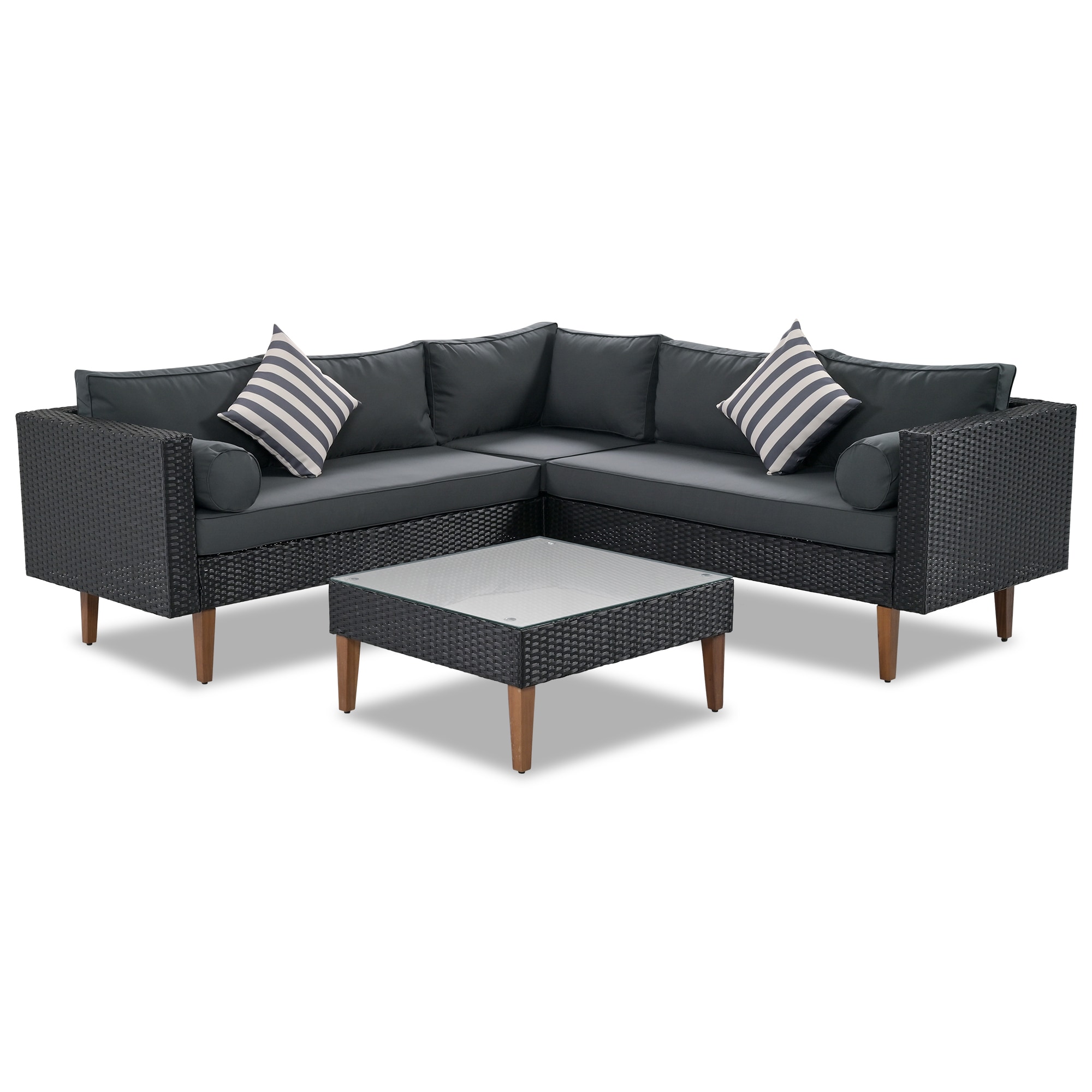 Fun Orange FUN25CP02 Patio Furniture with Colorful Pillows 4 -Piece Rattan Patio Conversation Set with Gray Cushions