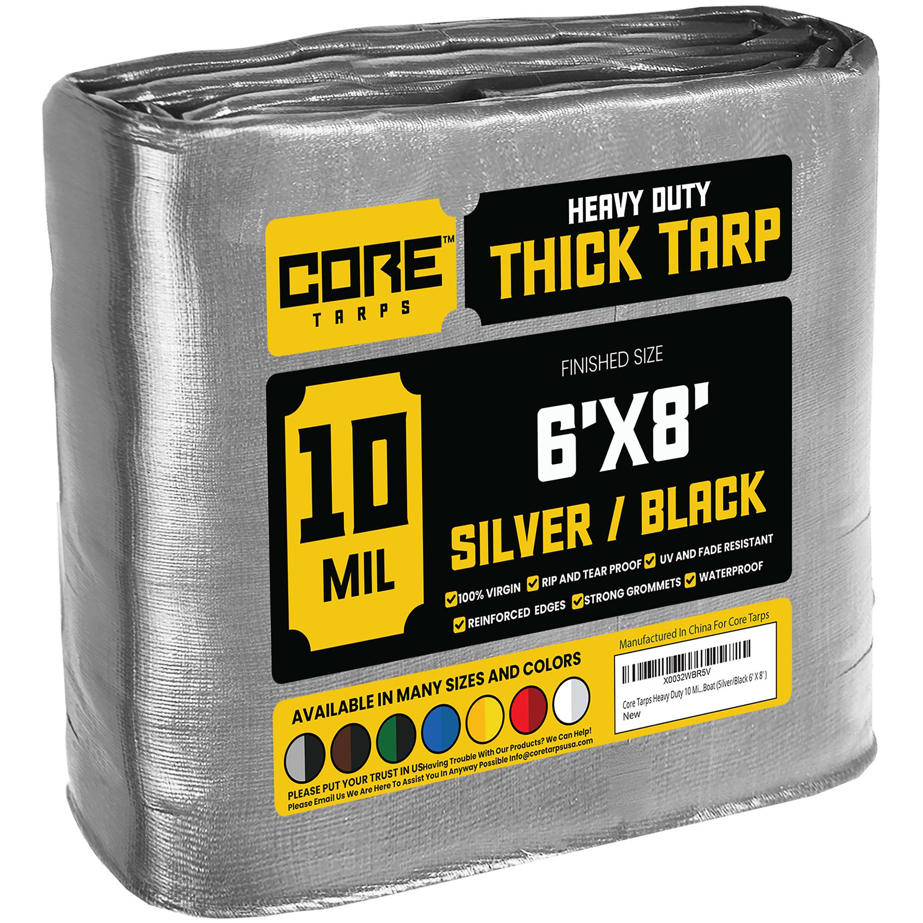 Core Tarps CT-601-6X8 6-ft x 8-ft Silver Waterproof Commercial Polyethylene 10-Mils Tarp