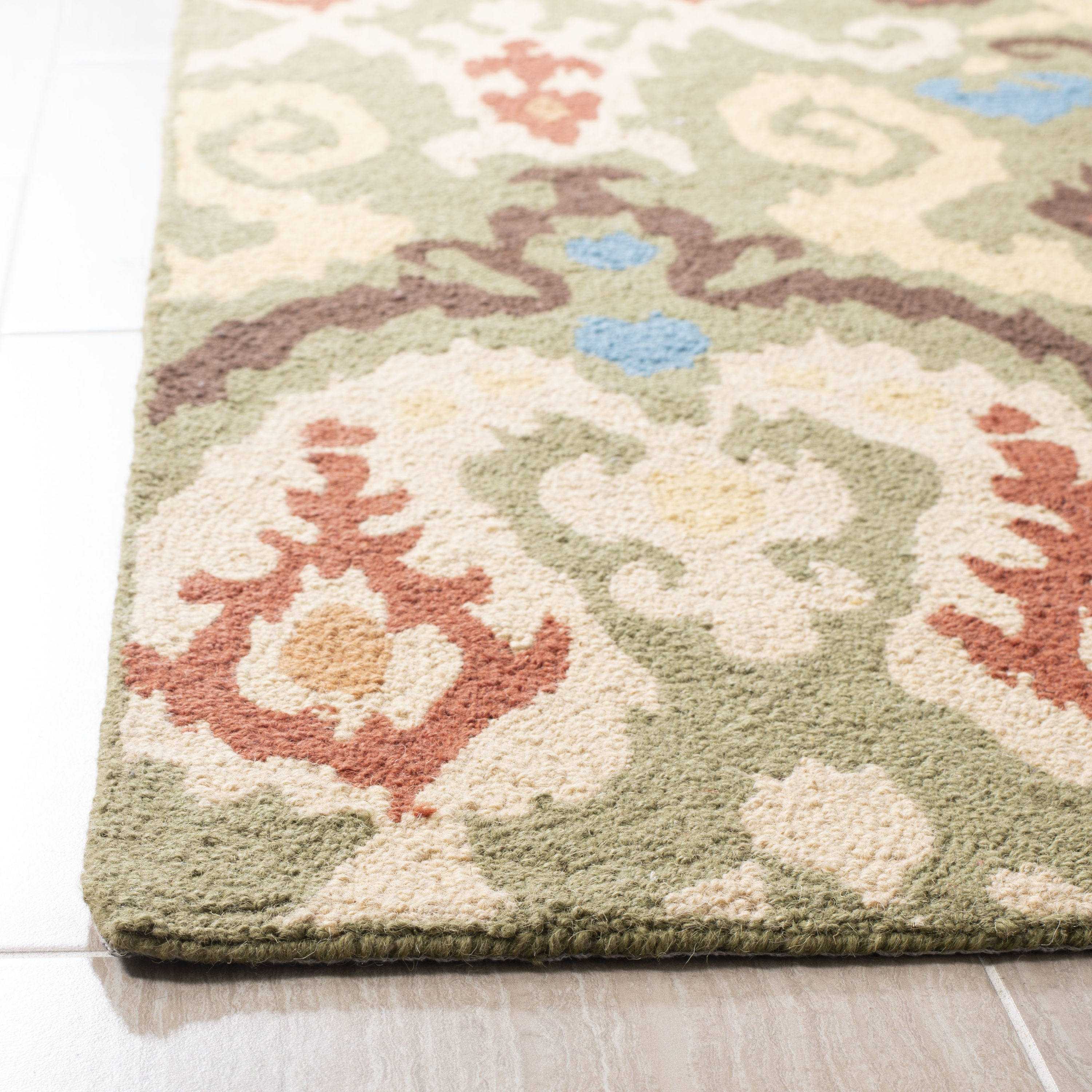 Ivory Floral Wool Rectangular Reversible Rug, 59"
