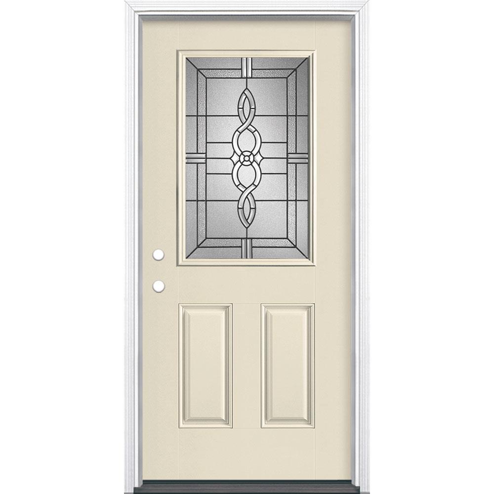 Masonite 997599 Calista 36-in x 80-in Fiberglass Half Lite Right-Hand Inswing Bisque Painted Single Front Door with Brickmould Insulating Core