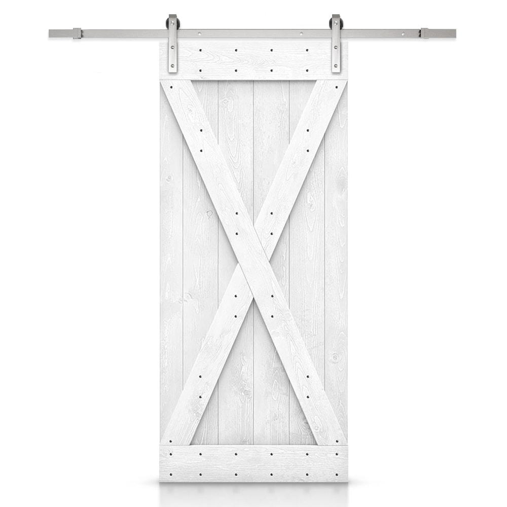 CALHOME TSQ03-SS+X36WT 36-in x 84-in White Pine Wood Solid core Single Barn Door (Hardware Included)