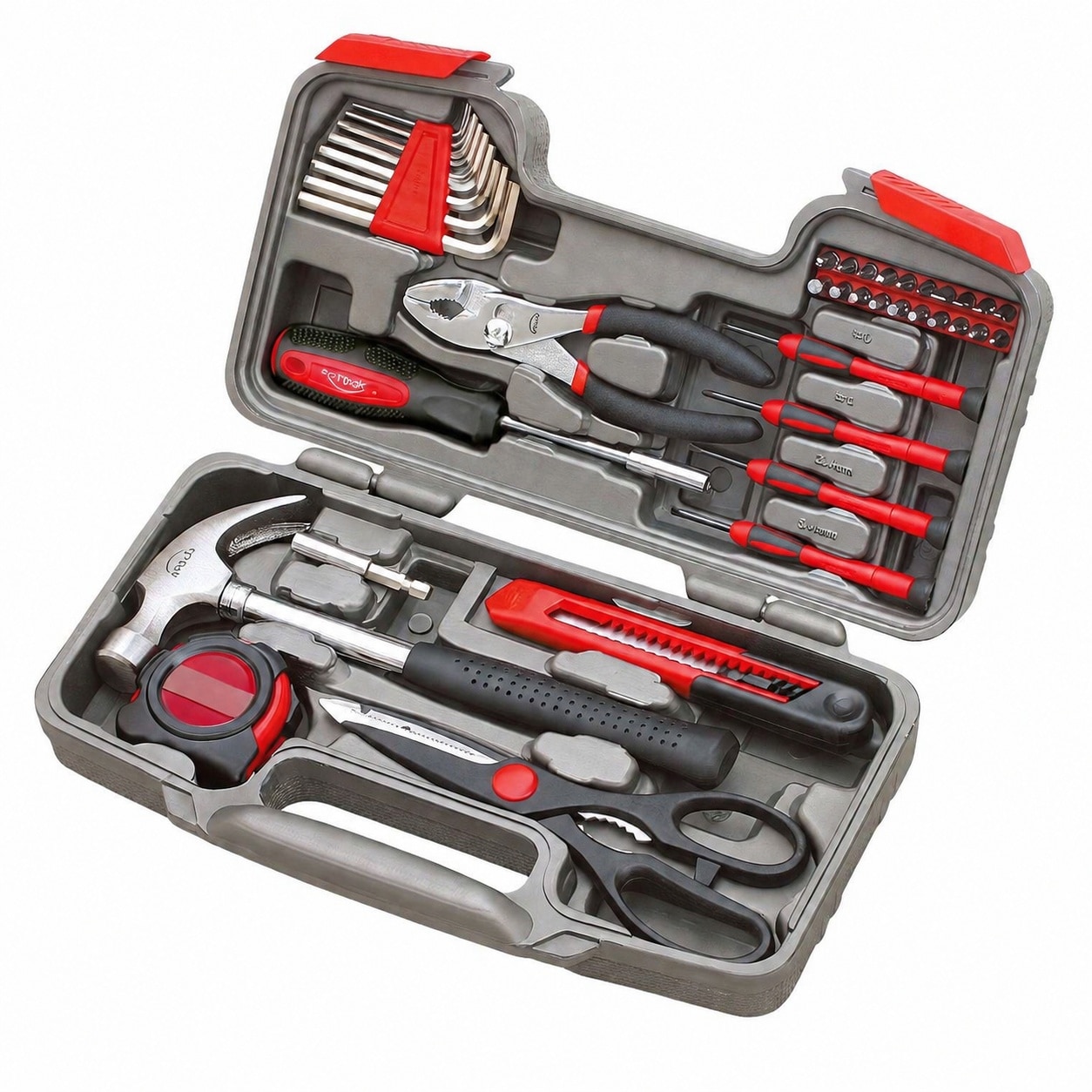 AOIZGMY  39 Piece General Household Tool Set with Toolbox Storage Case Essential Hand Tools for Everyday Home Repairs DIY and Crafts Red Black