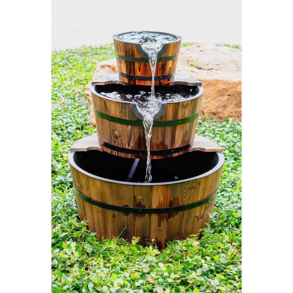 Patio Premier 24 In H Wood Tiered Fountain Outdoor Fountain Pump   13855009 