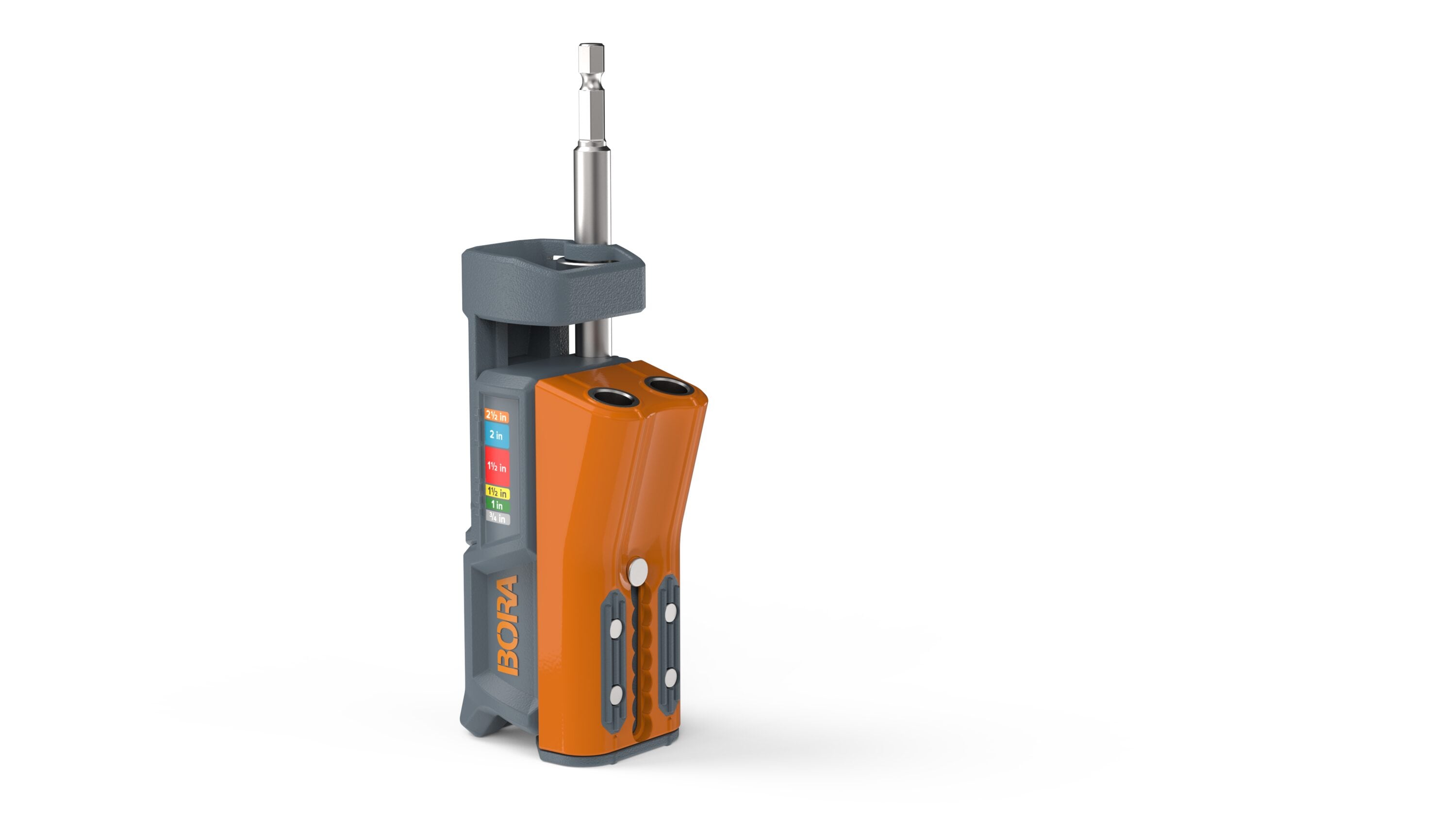 BORA BR-A170325 The Auto Mini-Jig elevates your woodworking game with a self-calibrating system that sets drill guide and collar based on material thickness.