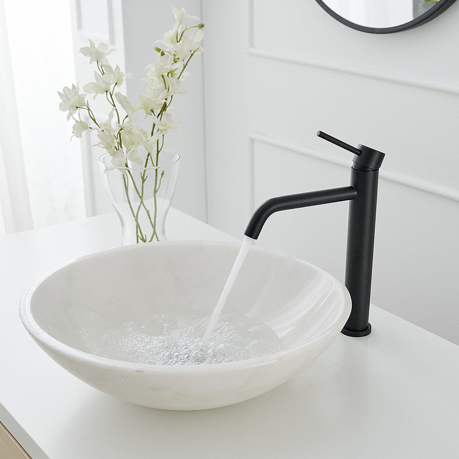 Matte Black Single Handle Vessel Sink Faucet with Drain Assembly