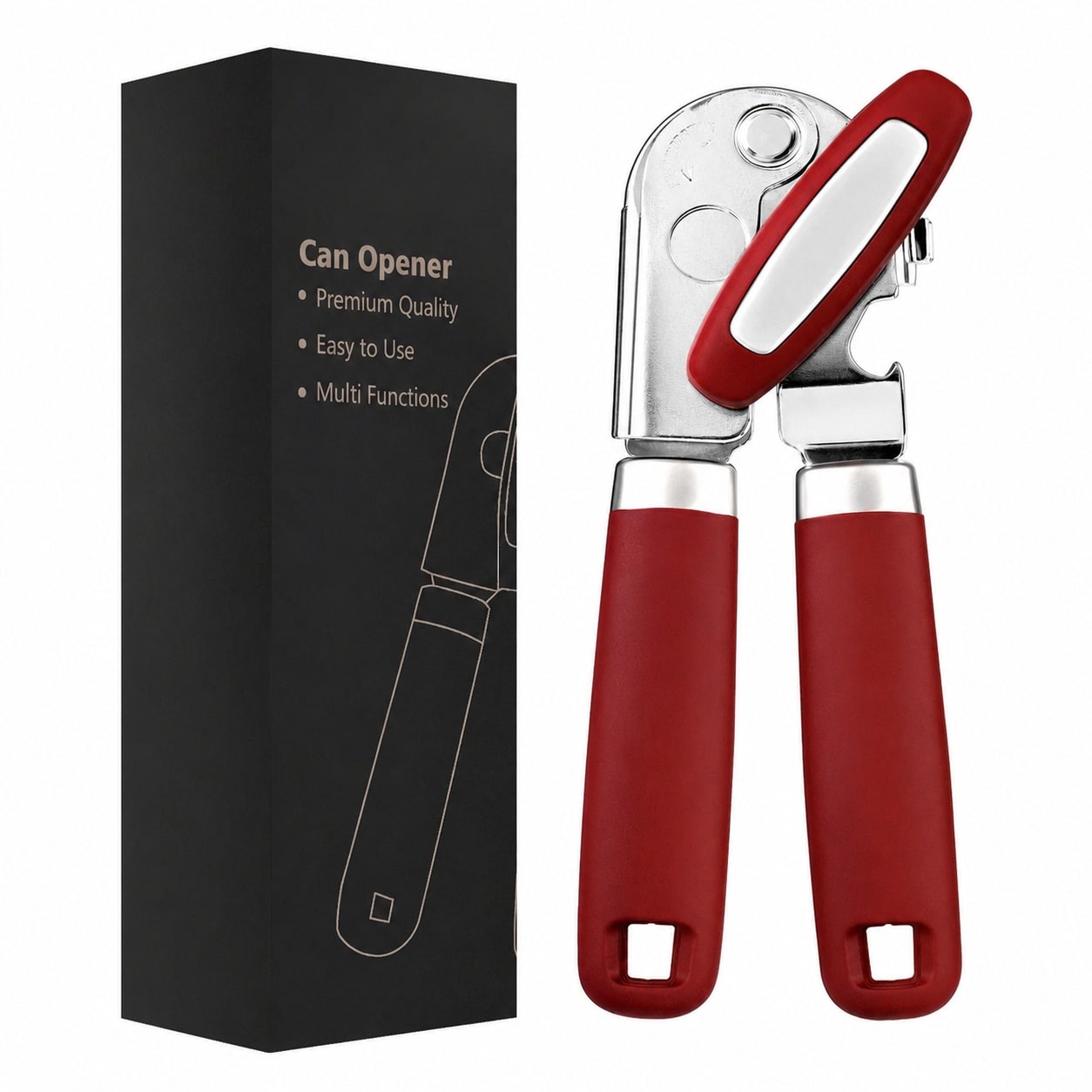 DHMHD  Heavy Duty Manual Can Opener with Sharp Carbon Steel Blade Soft Grip Handle and Built In Bottle Opener Red durable home and garden