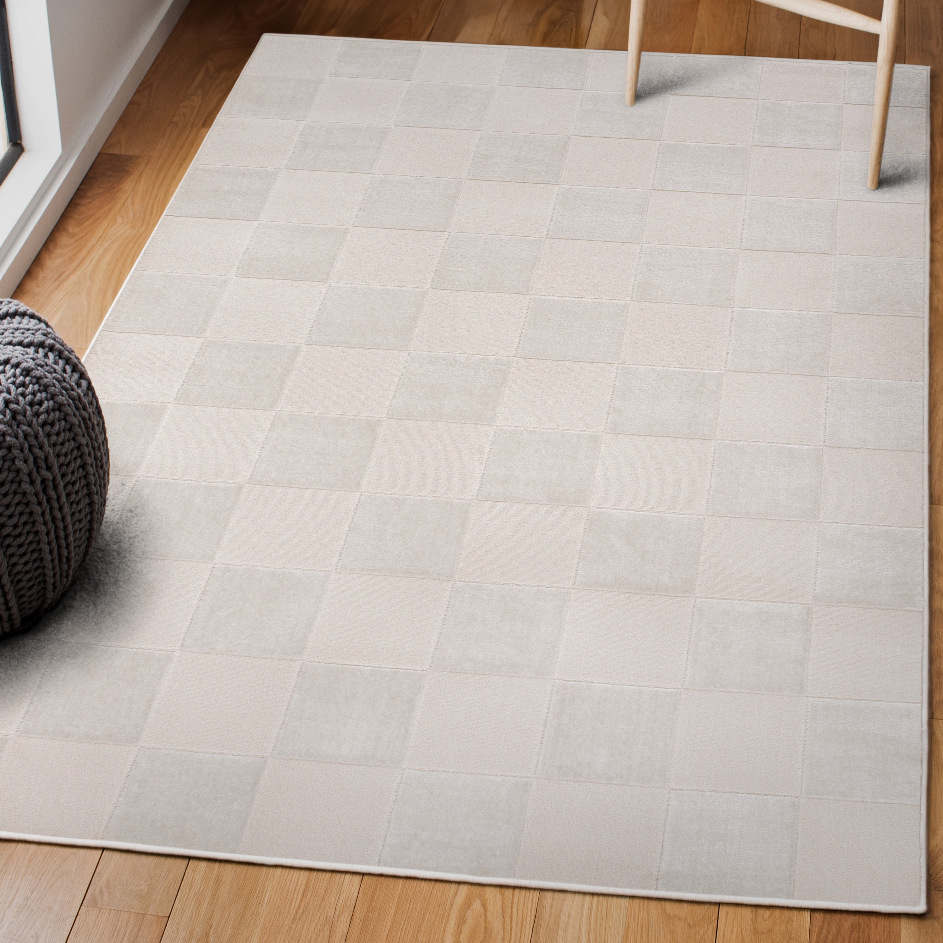 JONATHAN  Y SND103B-8 SANDSTONE Thea Checkerboard 8 x 10 (ft) Loomed Polyester White/Cream Rectangular Indoor/Outdoor Geometric Farmhouse/Cottage Area rug