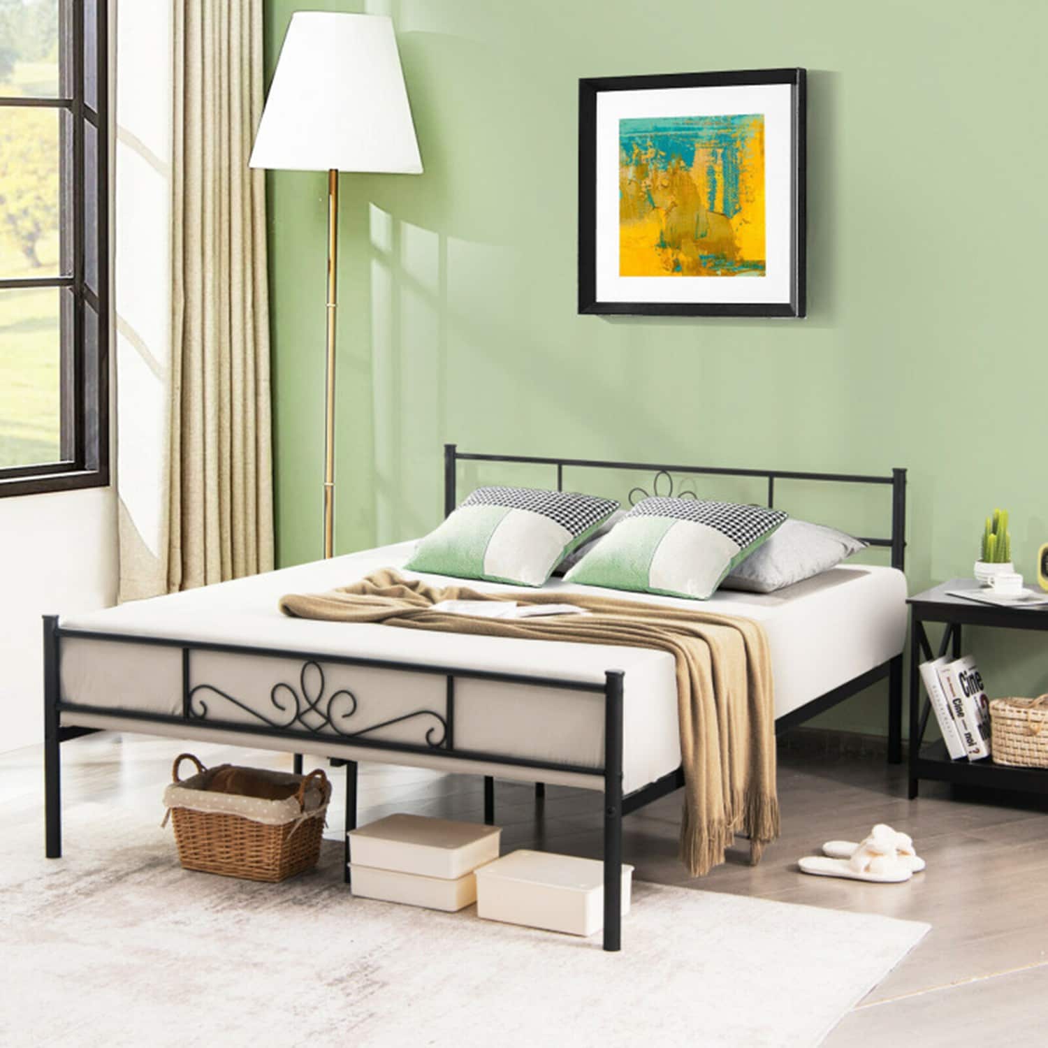 Mondawe MO-HU10111DK-Q Black Queen Metal Bed frame Bed