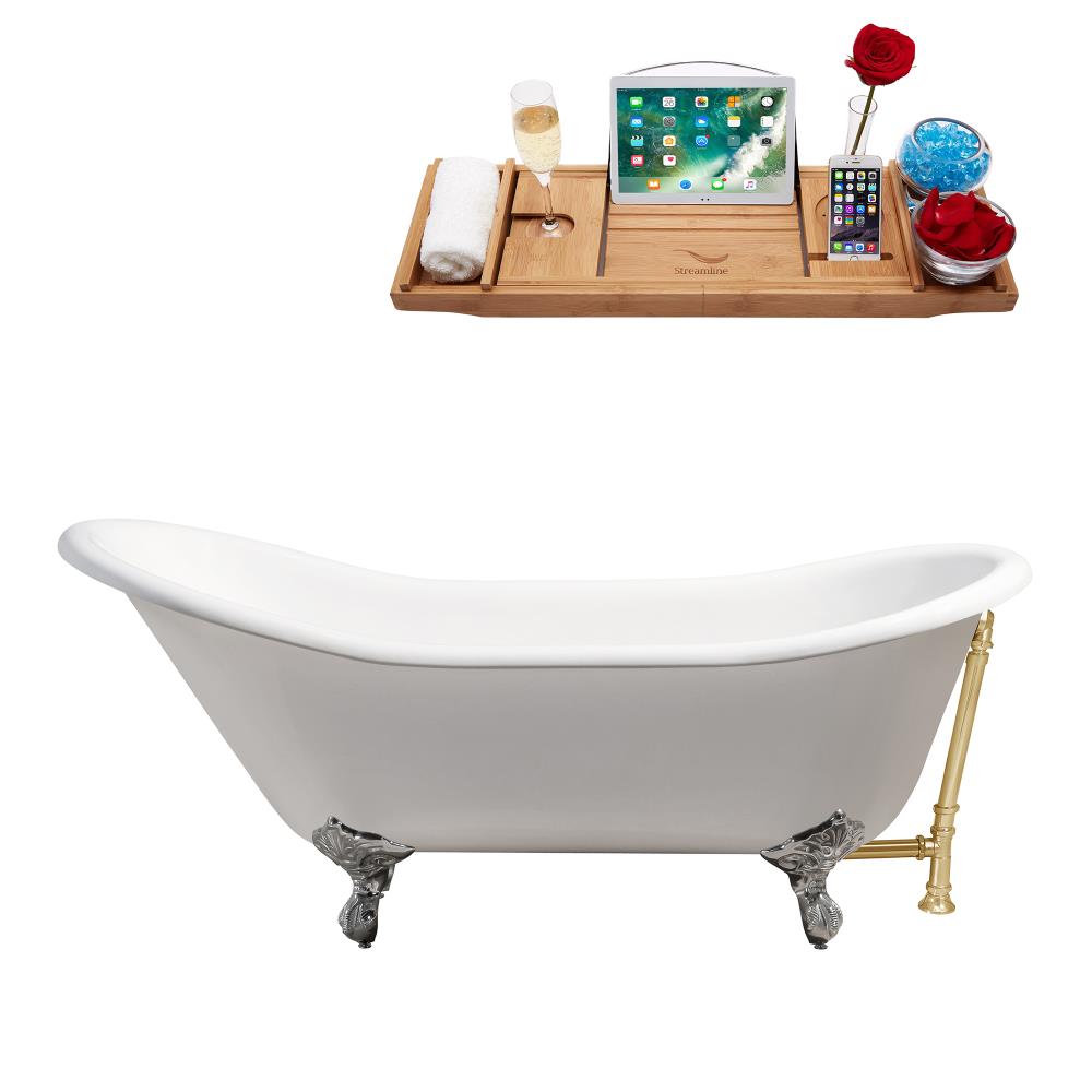 Streamline R5420CH-GLD 66.929-Inches x 29.9212-Inches Glossy White Cast iron Oval Clawfoot Soaking bathtub Drain ( Reversible Drain )