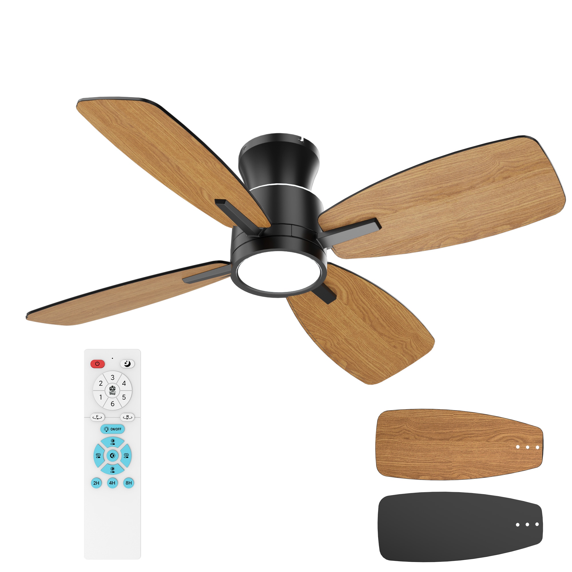 TALOYA TLY42-BK-4X-S4 Oasis 42-in Color-Changing Integrated LED Flush Mount Matt Black with Matt Black Blades Ceiling Fan With Light and Remote ( 4 -Blade )