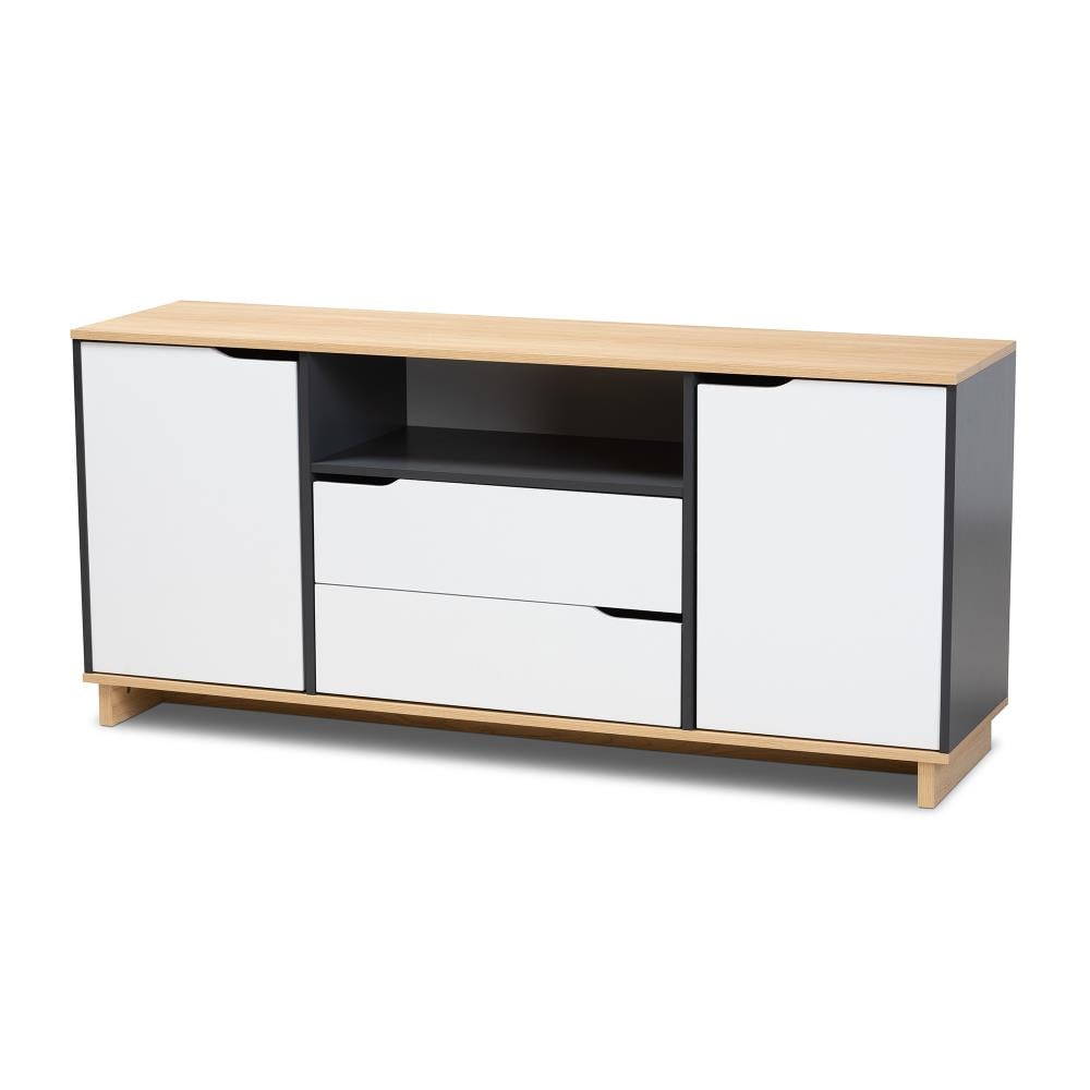 Baxton Studio 159-10213-LW Reed Contemporary/Modern White/Oak/Grey Sideboard