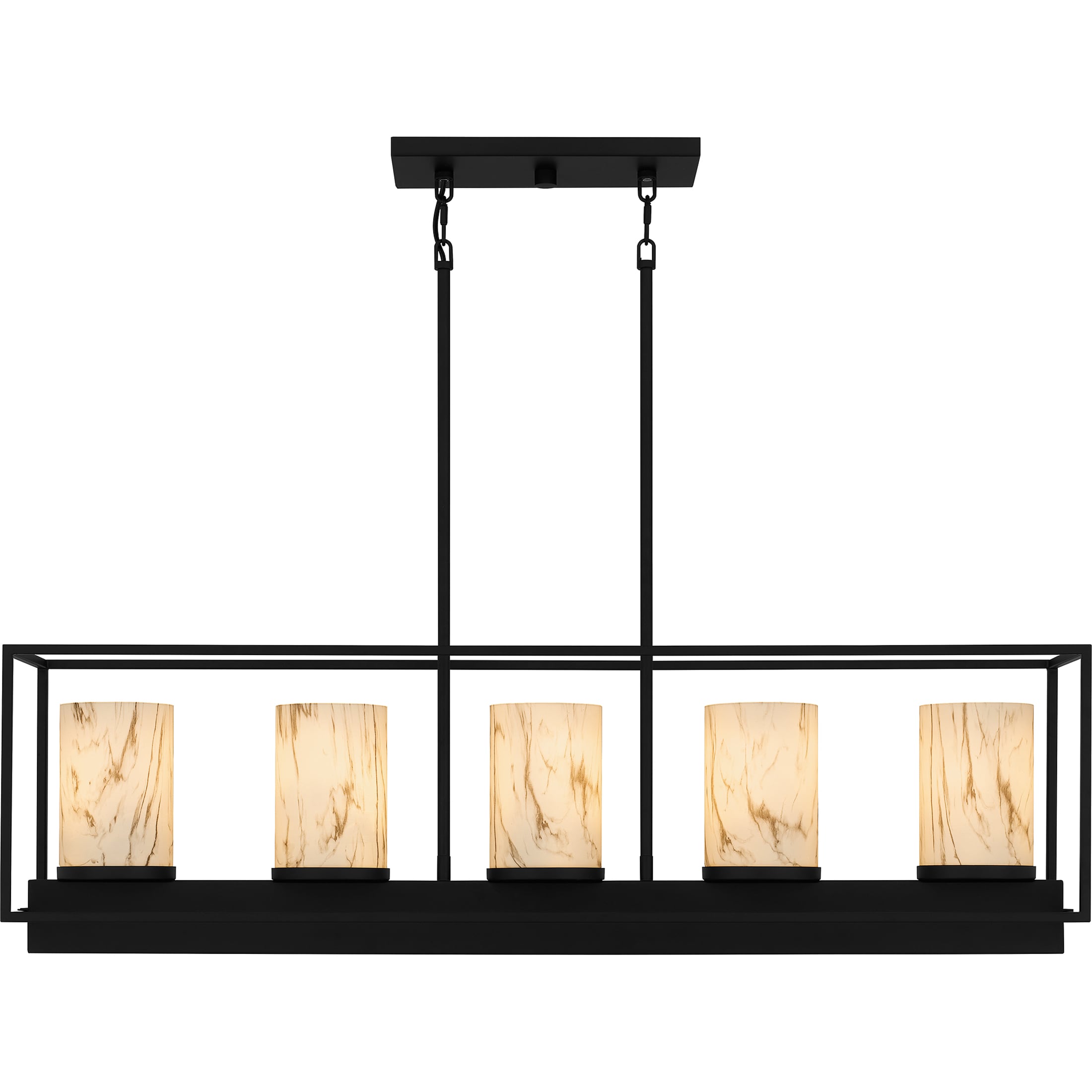 Bentley Matte Black Steel Linear Chandelier with Marble Glass Shades
