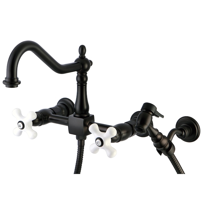 Elements of Design Oil-Rubbed Bronze 2-Handle Wall-Mount Bridge Handle Kitchen Faucet Elements of Design Oil-Rubbed Bronze 2-Handle Wall-Mount Bridge Handle Kitchen Faucet