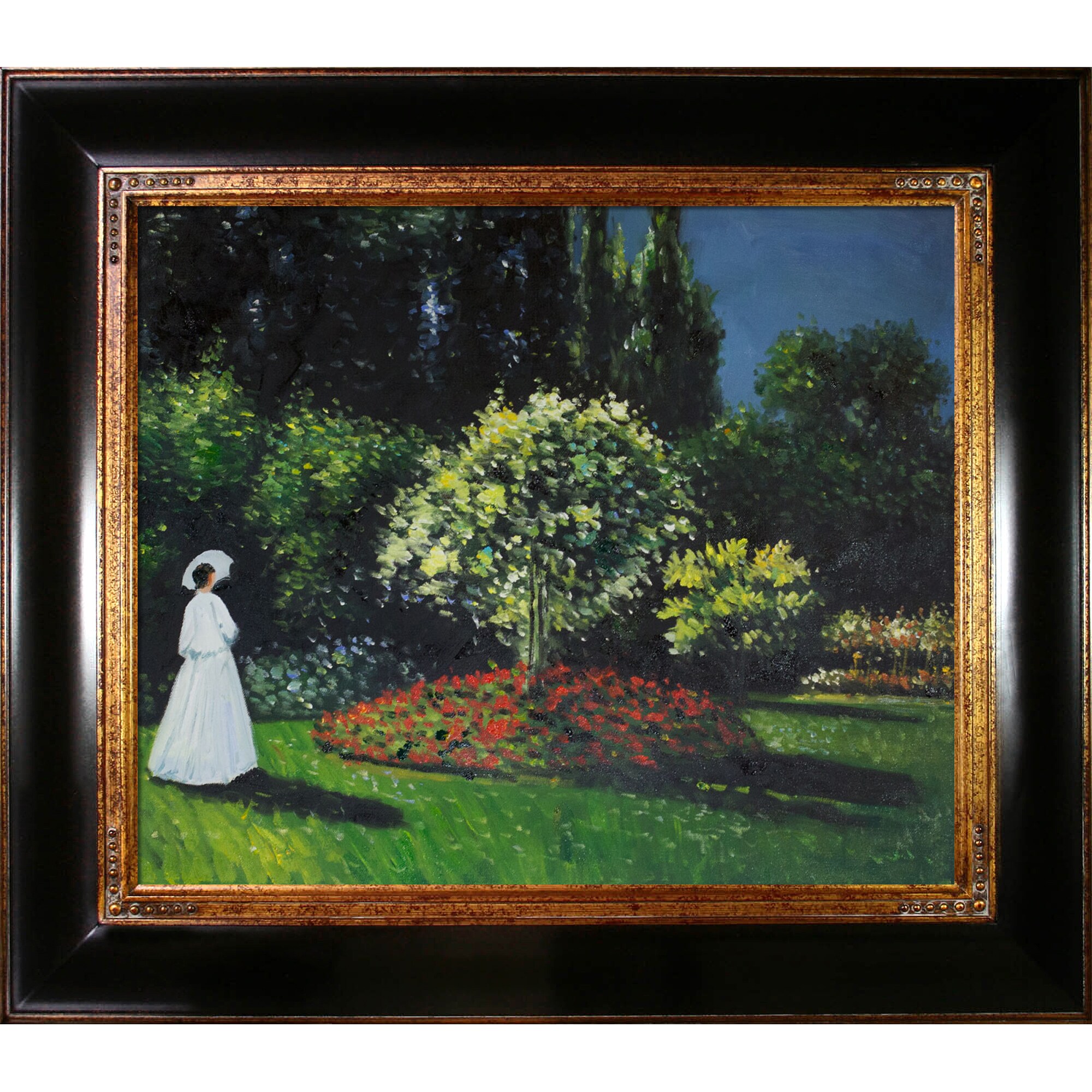 La Pastiche 688576527482 Jeanne-marguerite Lecadre (lady In A Garden) Claude Monet Framed 29-in H x 33-in W Landscape Canvas Hand-painted Painting