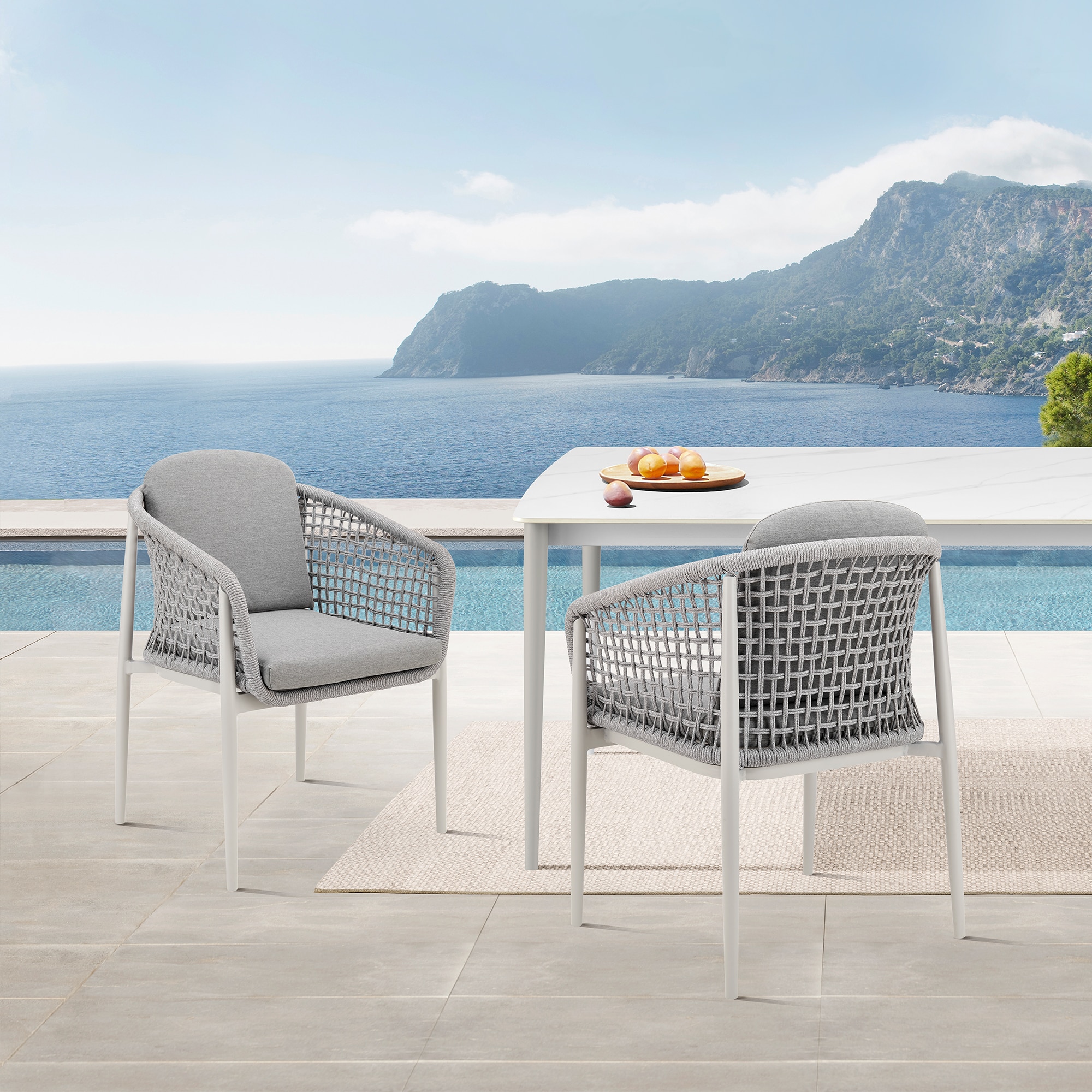 Rhodes Light Gray Aluminum Outdoor Dining Chair Set with Cushions