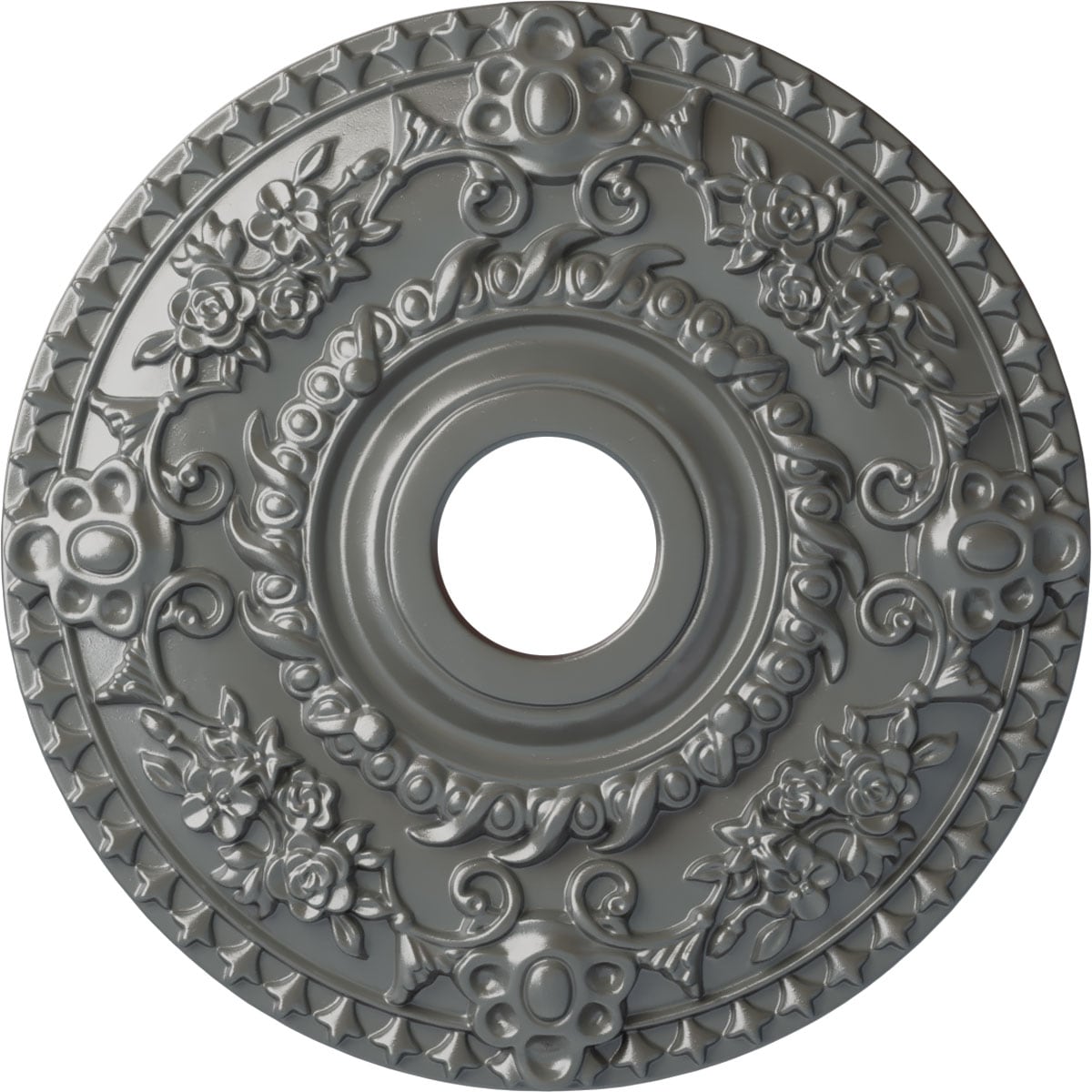 Ekena Millwork CM18ROSLS Rose 18-in W x 18-in L Painted Silver Polyurethane Whole Ceiling Medallion
