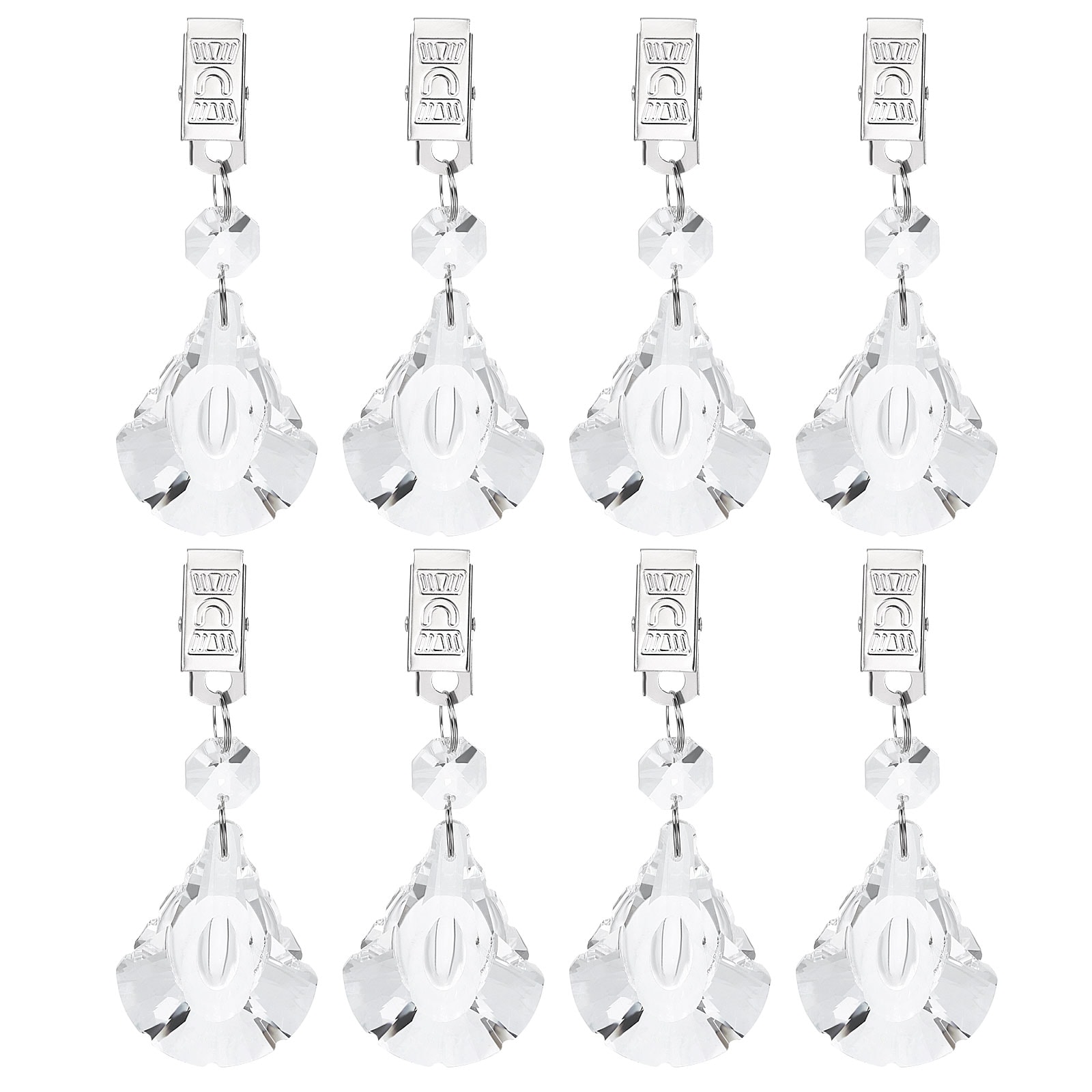 Unique Bargains 8pcs Tablecloth Weights Crystal Table Cover Weights with Metal Clips Clear Small Scallop Shape Pendant Curtain Weight 100 x 39mm for Outdoor Picnic Garden Table Decoration