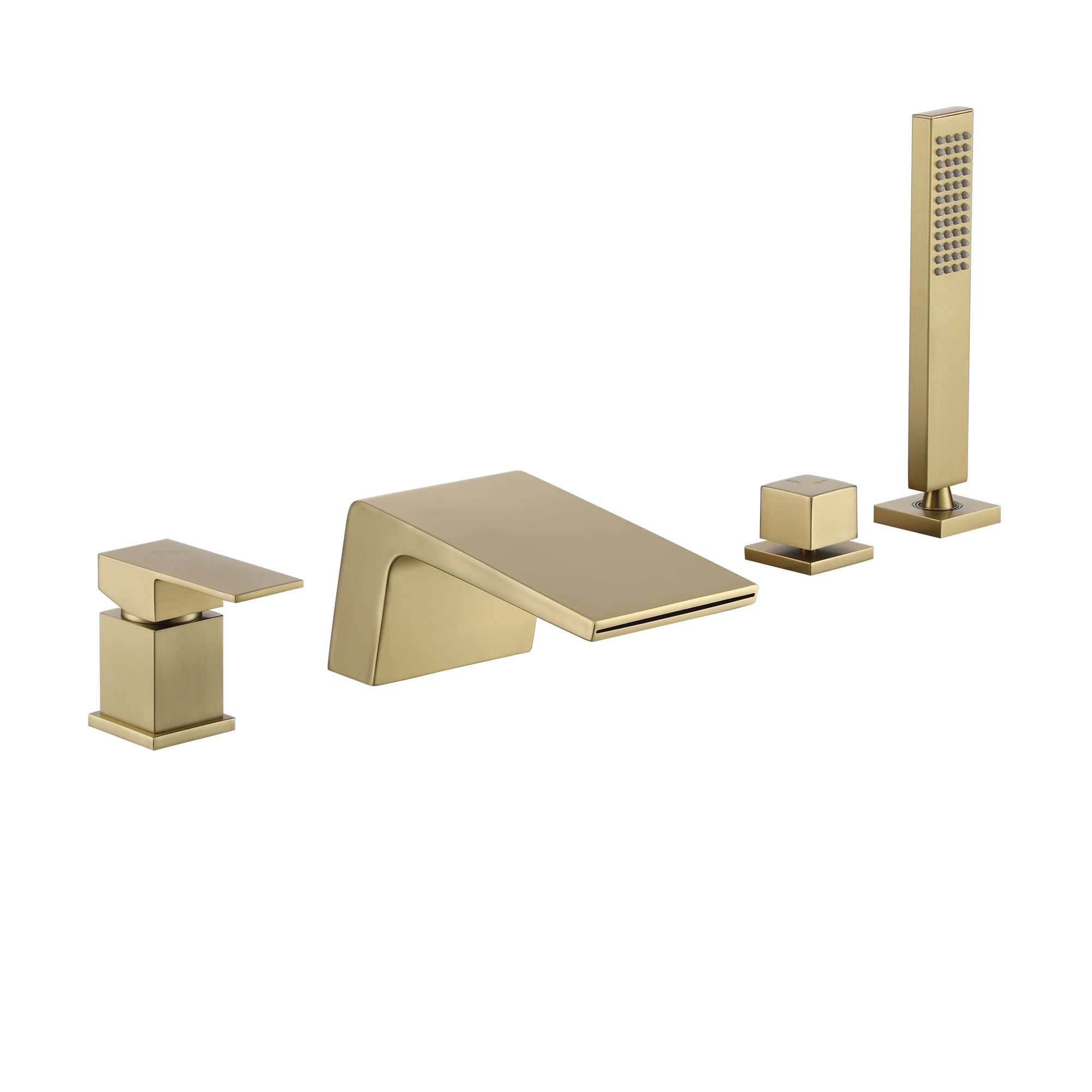CASAINC CASA04CP-12 Single-Handle Tub Deck Mount Roman Tub Faucet Hand Shower Brushed Gold 1-handle Deck-mount Roman Low-arc Bathtub Faucet with Hand Shower ( Valve Included )