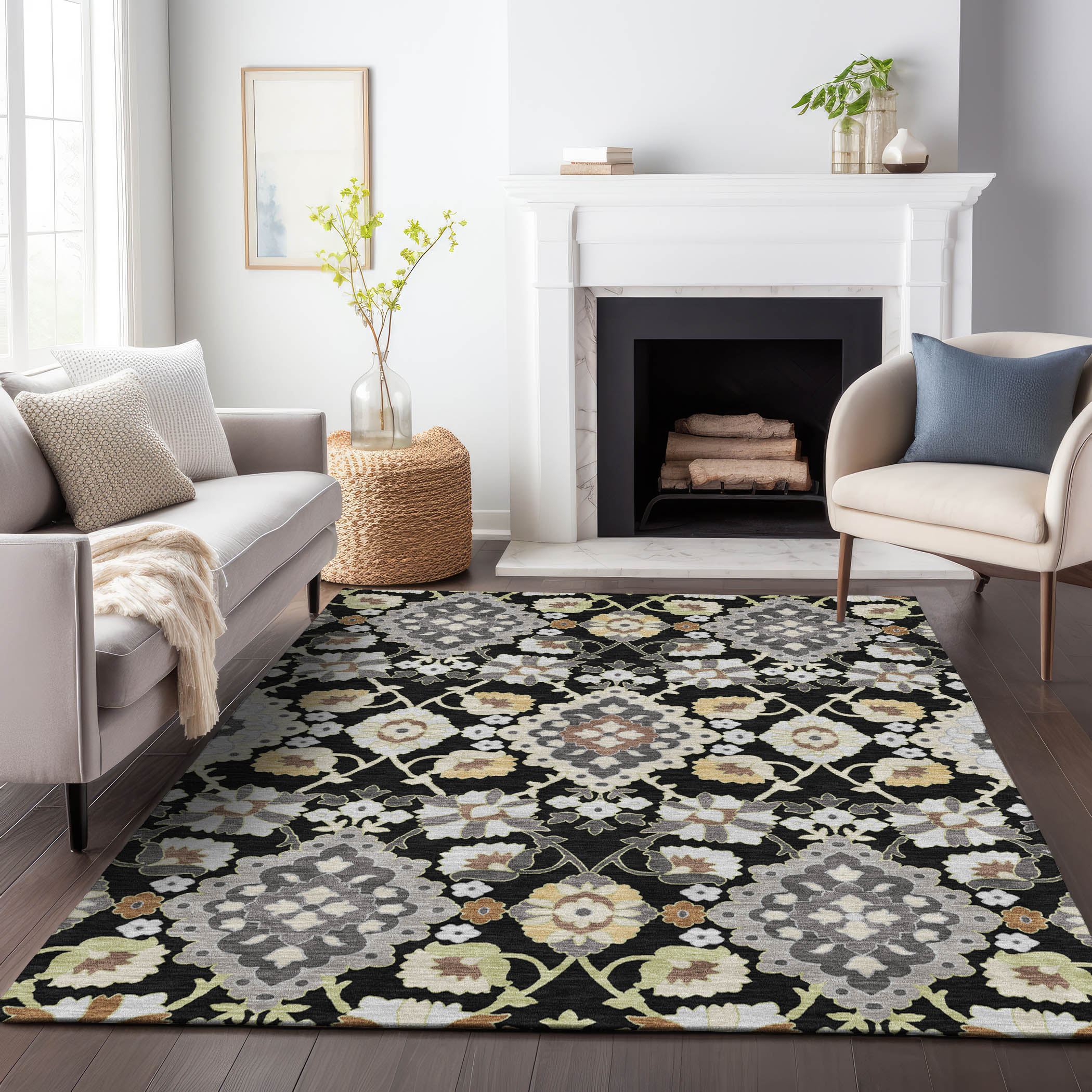 Addison Rugs ACN1002BK30X46 Chantille ACN1002BK 2 x 3 (ft) Polyester Black Rectangular Indoor/Outdoor Geometric Machine washable Area rug