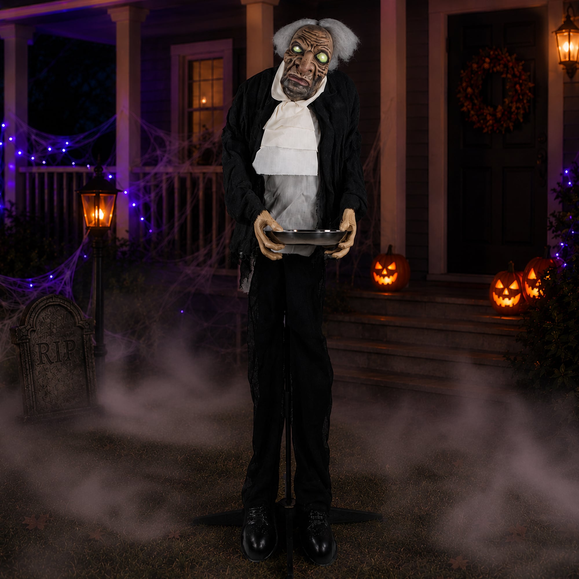 Northlight LED Lighted Animated Butler with Sound Halloween Decoration - 5.5 feet - Clear Lights