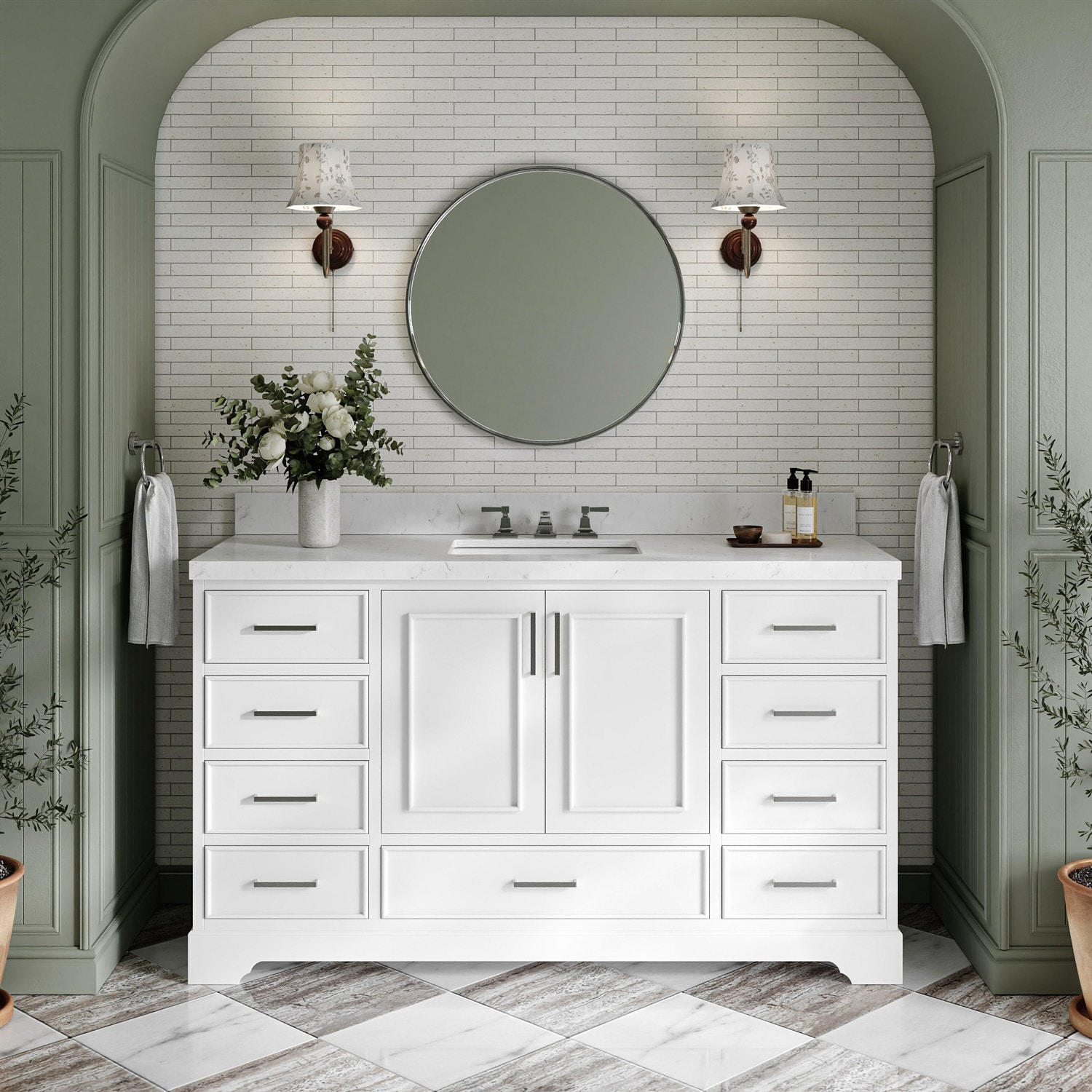 ARIEL M060SCQRVOWHT Stafford 60-in White Undermount Single Sink Bathroom Vanity with Carrara White Quartz Quartz Top