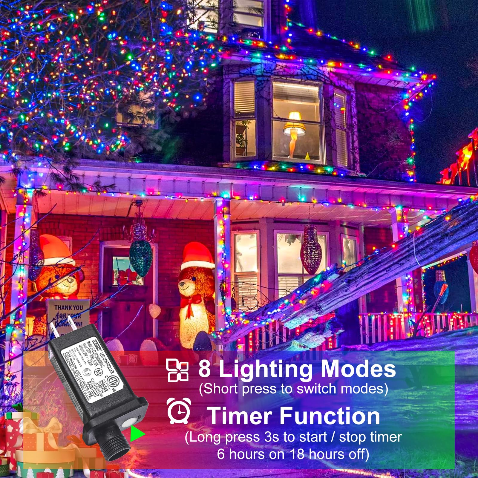 YICSAM Multicolor 100FT 300 LED Outdoor Indoor Christmas String Lights ...