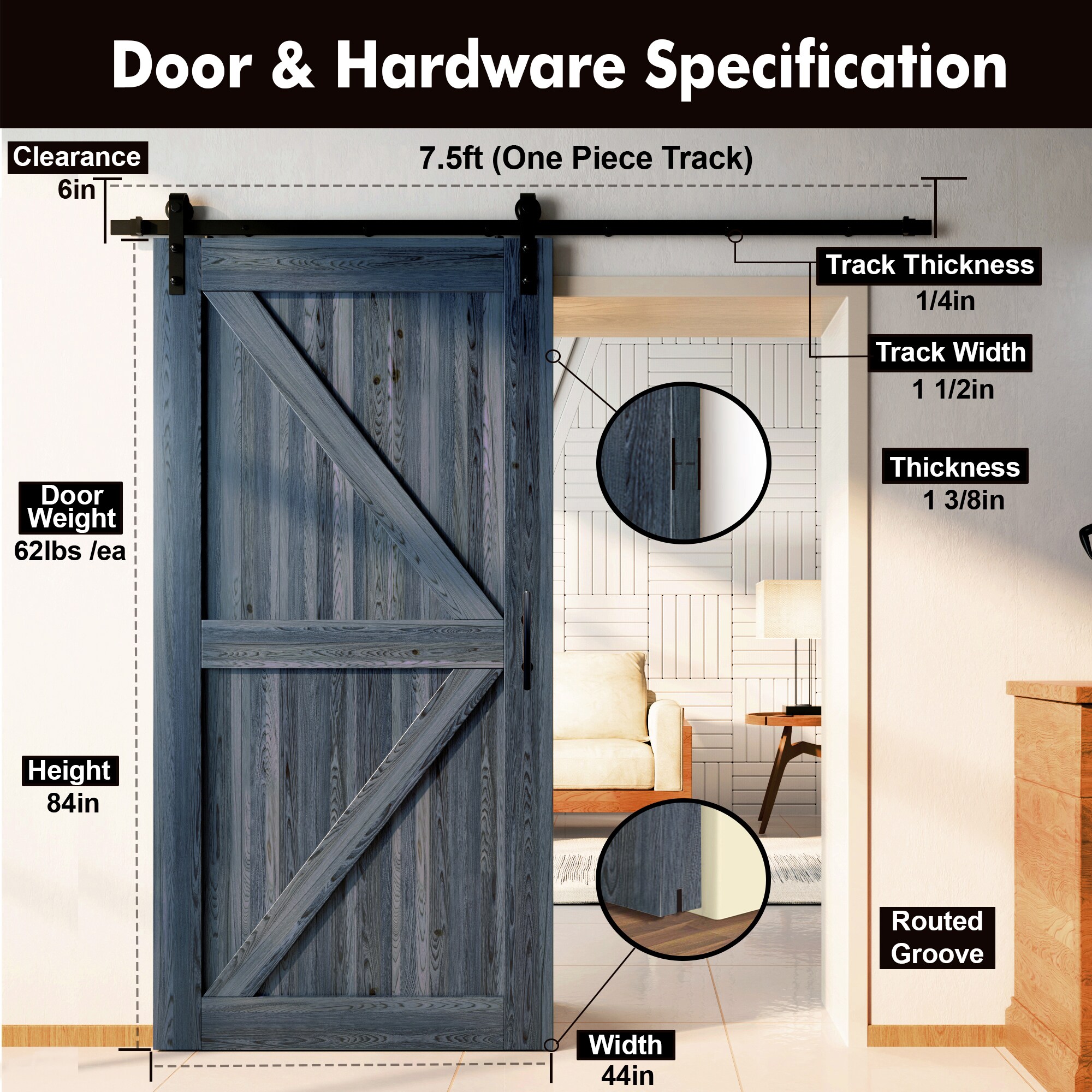 HOMACER YT1TGH090C-4484-K-NA Barn-Doors - View #7