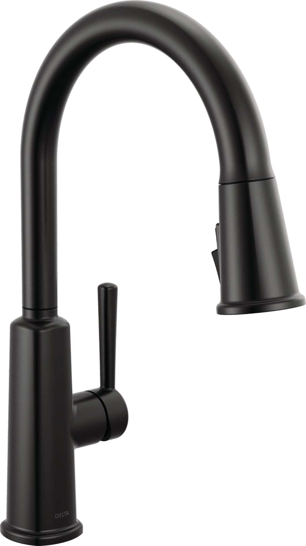 Delta 19730LF-BL Finnridge Matte Black Single Handle Deck-mount Pull-down Kitchen Faucet with Sprayer (Includes Deck Plate)