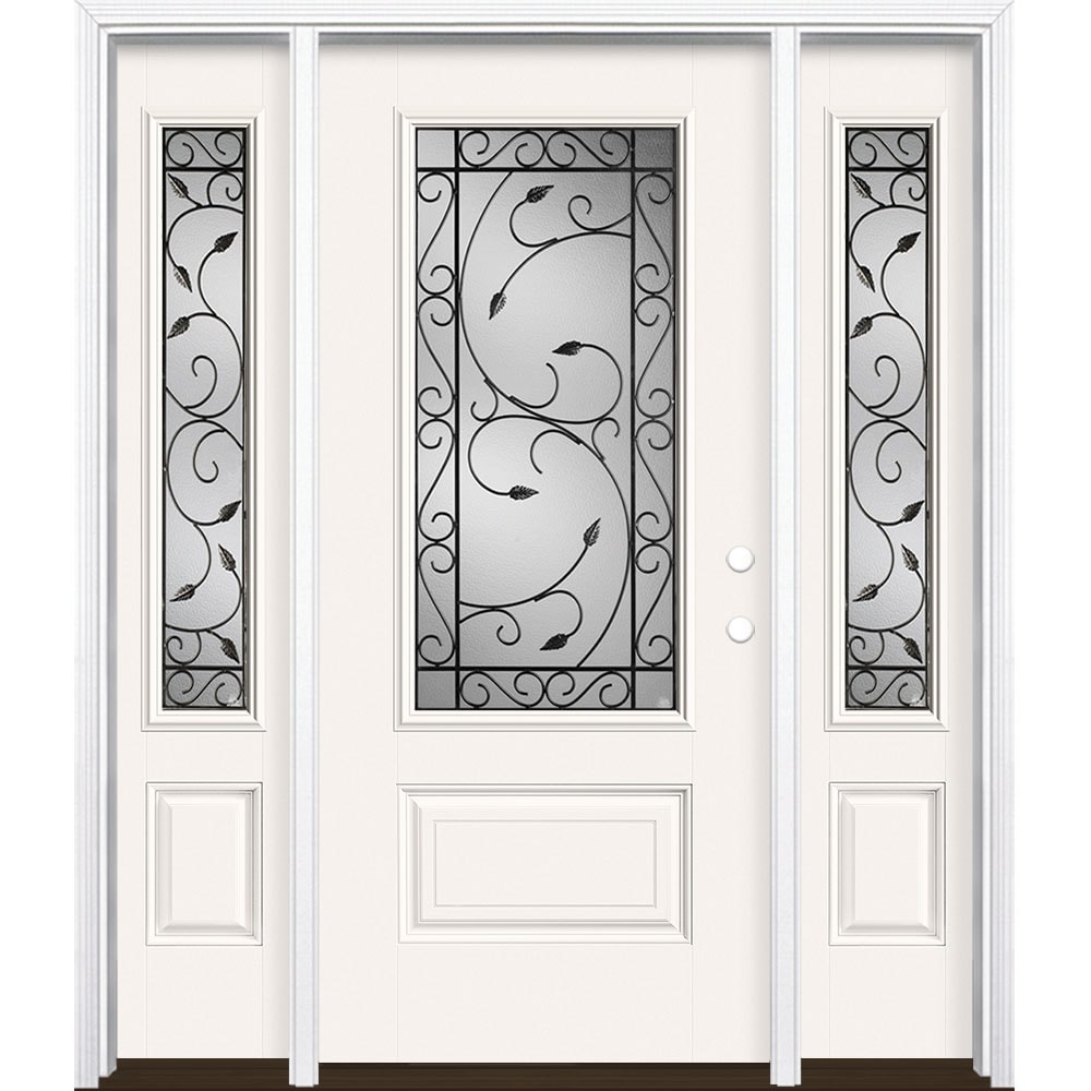 Masonite 3422521 Pergola 60-in x 80-in x 4-9/16-in Fiberglass 3/4 lite Left-hand inswing Arctic White Painted Prehung Front Door with Sidelights with Brickmould Insulating core