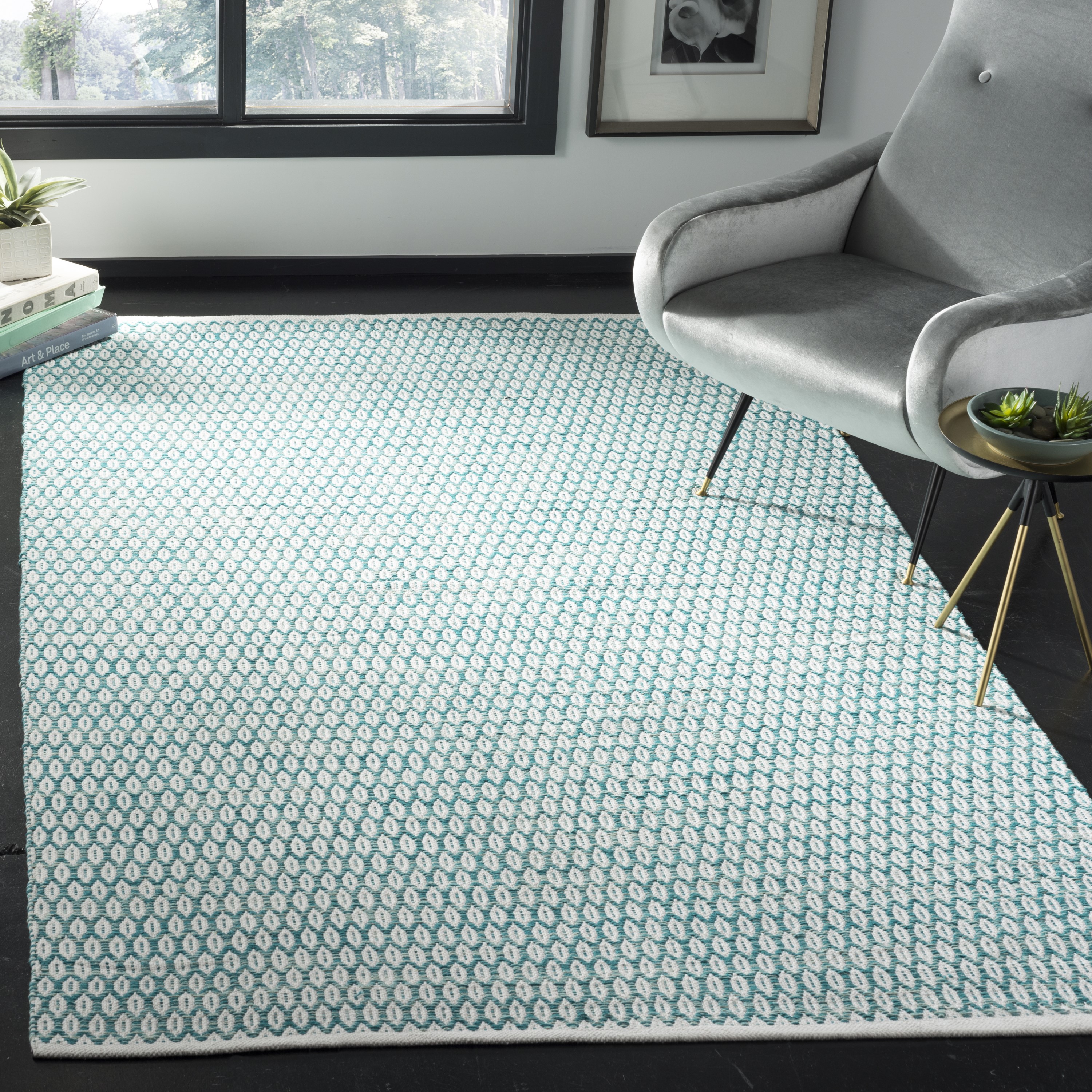 Safavieh MTK608H-3 Montauk Loch 3 x 5 (ft) Cotton Aqua/Ivory Rectangular Indoor Coastal Throw rug