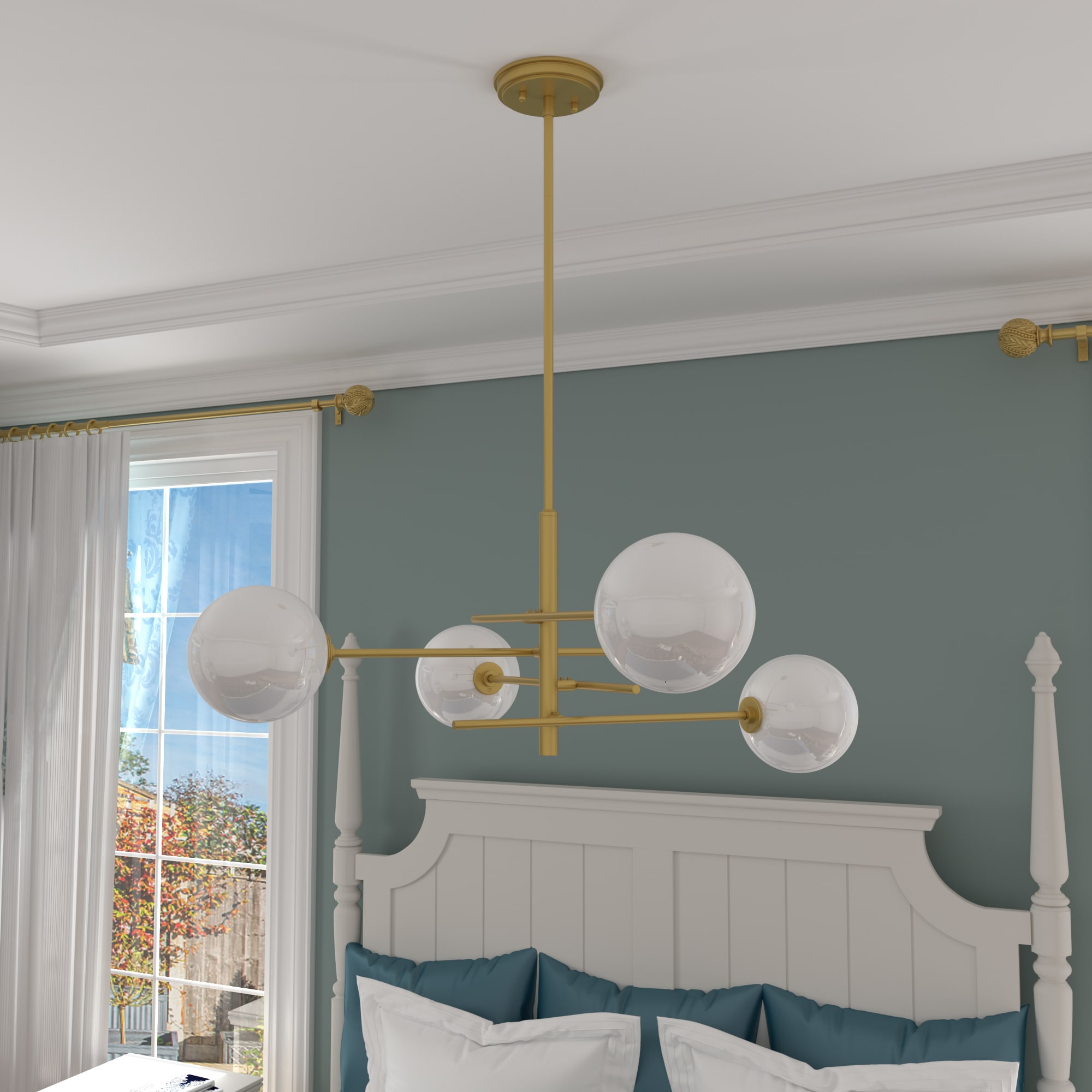 ACROMA 20114BGTO Darell 4 -Light Satin Gold Modern/contemporary Bare bulb For Use in Bedrooms, Dining Rooms, Foyers, Kitchens, Living Rooms Chandelier