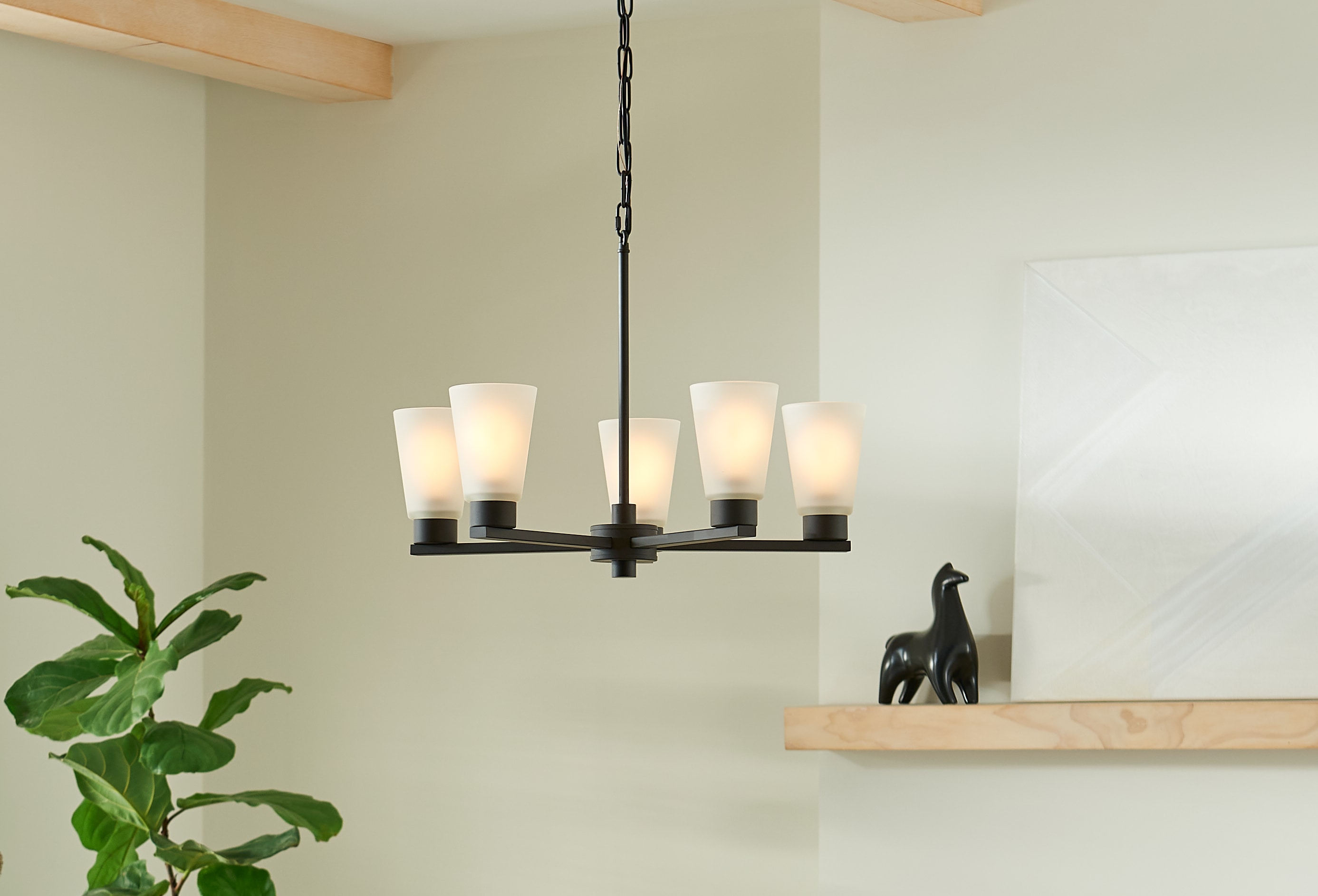 Stamos 24" Olde Bronze 5-Light Chandelier with Satin Etched Glass Shades