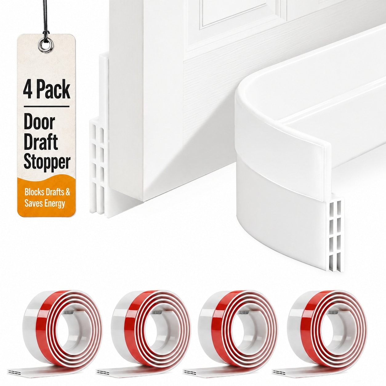 Aoibox  4 Pack Silicone Door Draft Stopper Under Door Sweep Seal Strip for Interior and Exterior Doors White