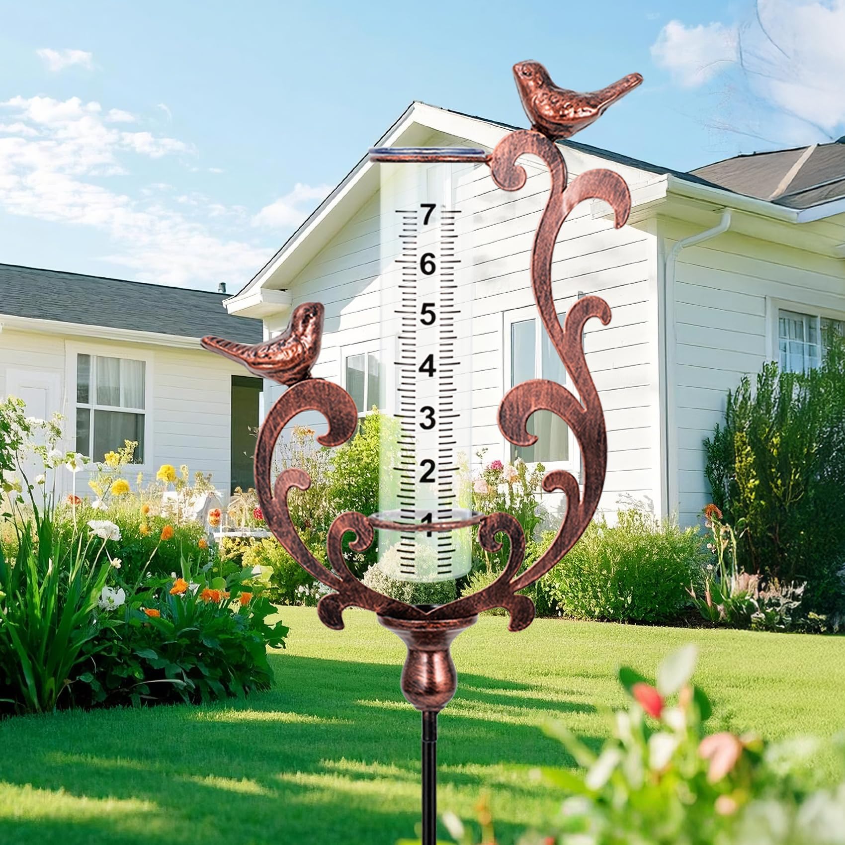 DYRCJ  Rain Gauge Outdoor Cast Iron Bird Rain Gauge 7 Inch Capacity Plastic Freeze Proof with Metal Stake Decorative for Garden Yard Patio Lawn