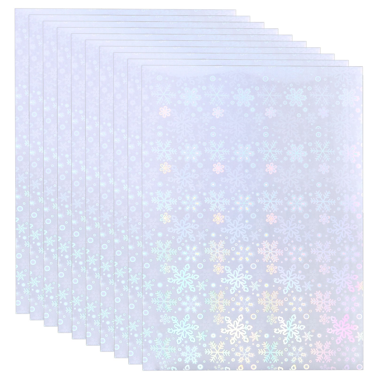 PATIKIL 11.7x8.3inch Holographic Sticker Paper 10pcs A4 Polypropylene Self-adhesive Transparent Waterproof Laminate Overlay Film for Photo Cards Scrapbook Decorations Snowflake