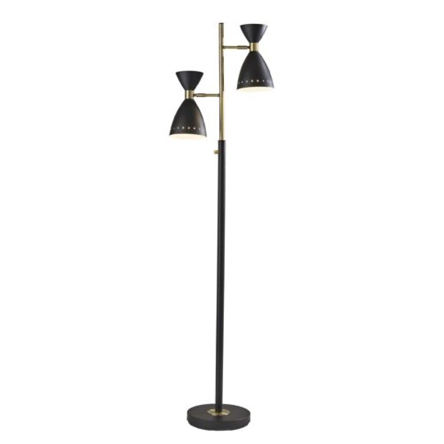 Two Light Brass Cinch Floor Lamp in Black Metal Two Light Brass Cinch Floor Lamp in Black Metal