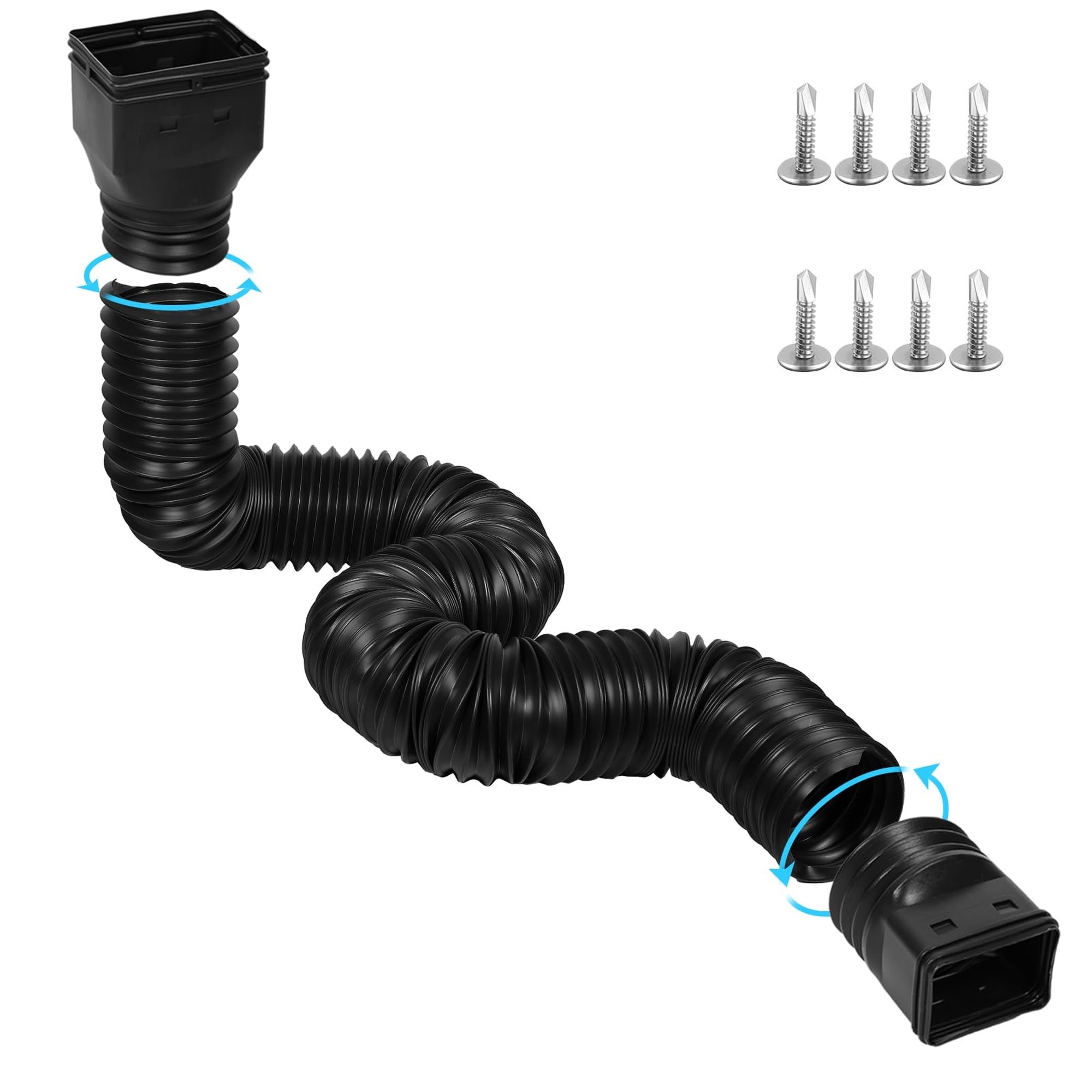Angel Sar Black Flexible Gutter Downspout Extension 11.5ft Long 4 Inch Diameter Extendable from 2.6ft to 11.5ft for Rainwater Drainage