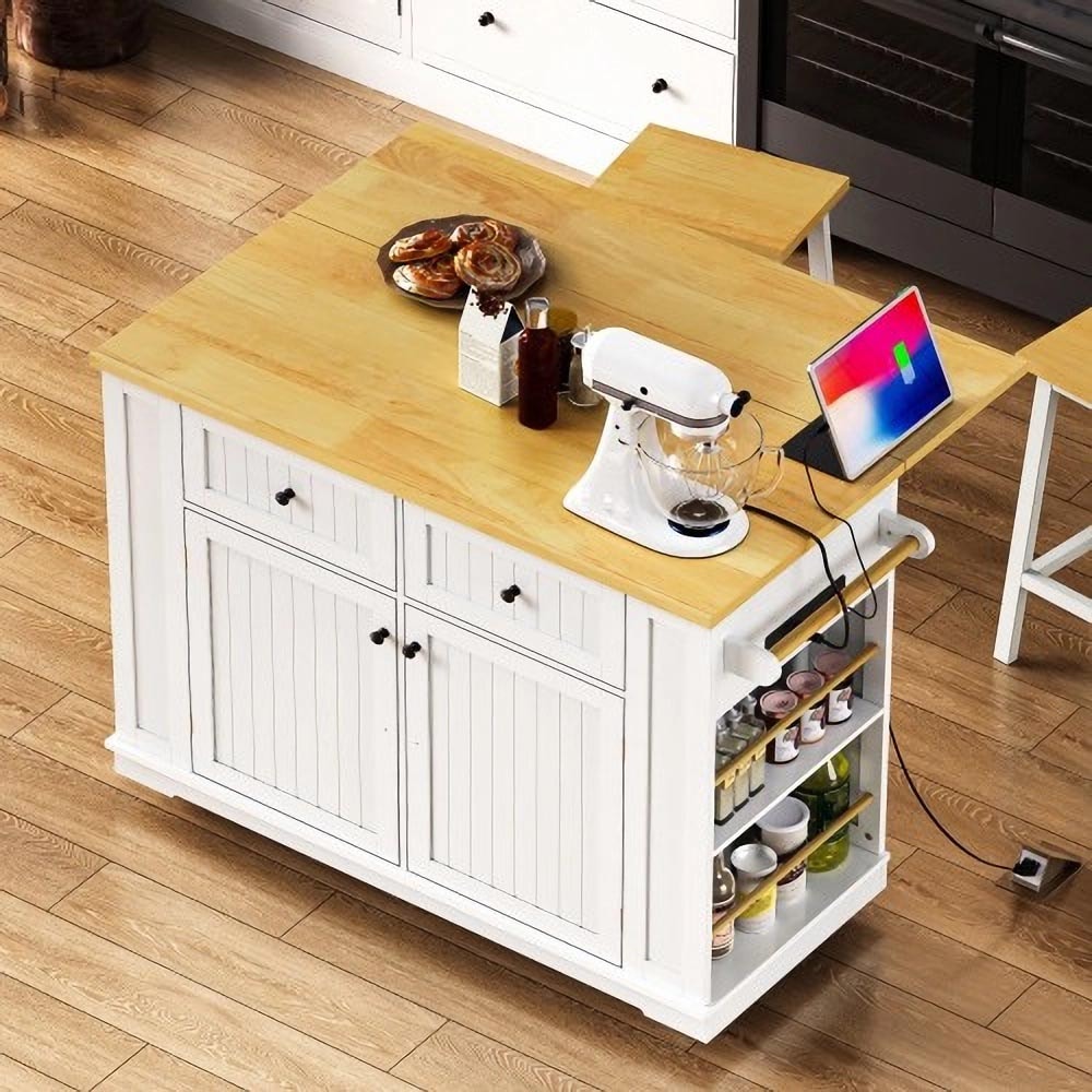 Rbied 65CABINET-22 White MDF Base with MDF Rolling Kitchen Island ( 17.7 x 44.9 x 30.2 )