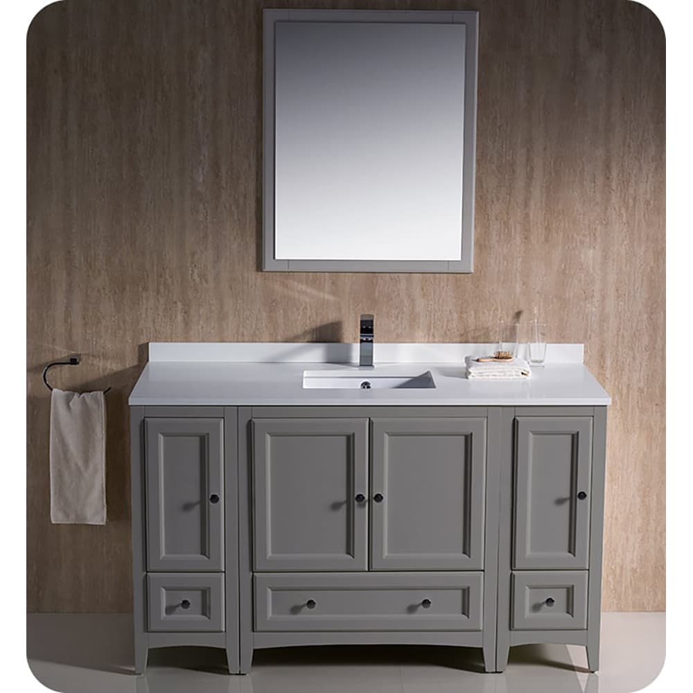 Fresca FVN20-123012GR Oxford 54-in Gray Undermount Single sink Bathroom Vanity with White Quartz Top (Mirror Included)
