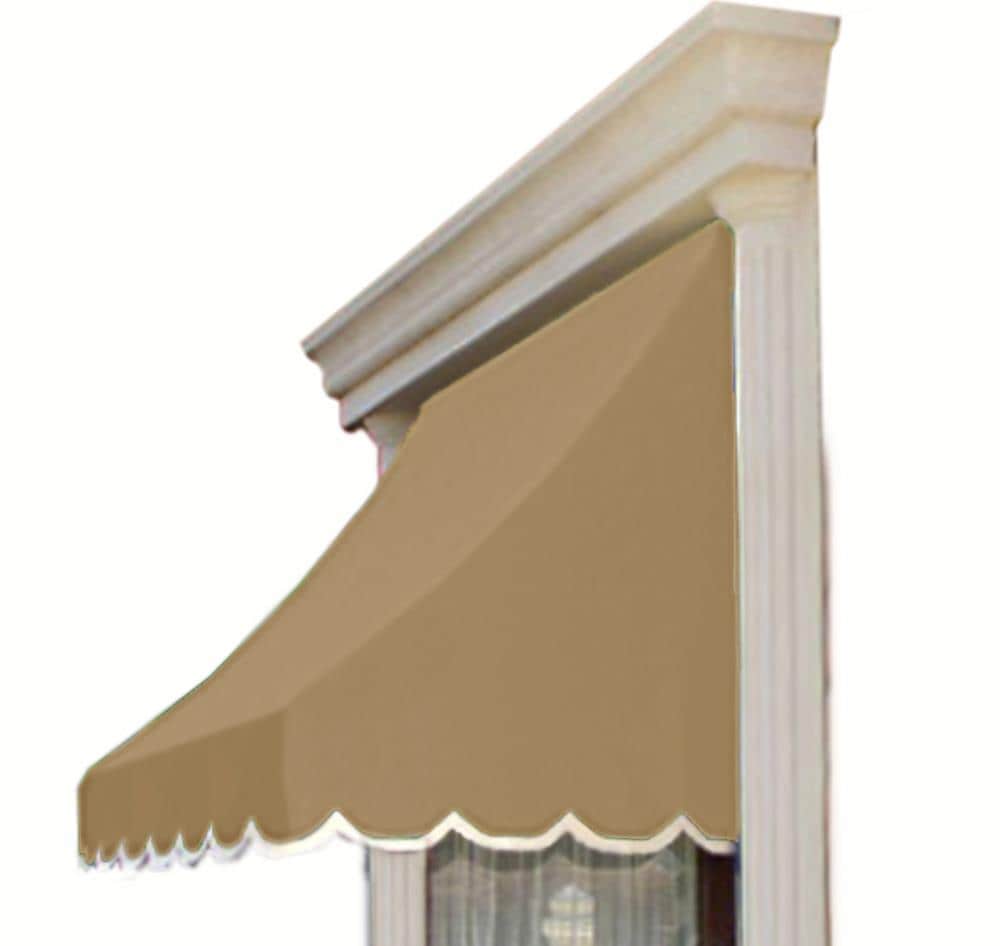 Awntech NT22-6T Nantucket 76.5-in Wide x 24-in Projection x 31-in Height Fabric Tan Striped Fixed Patio Awning