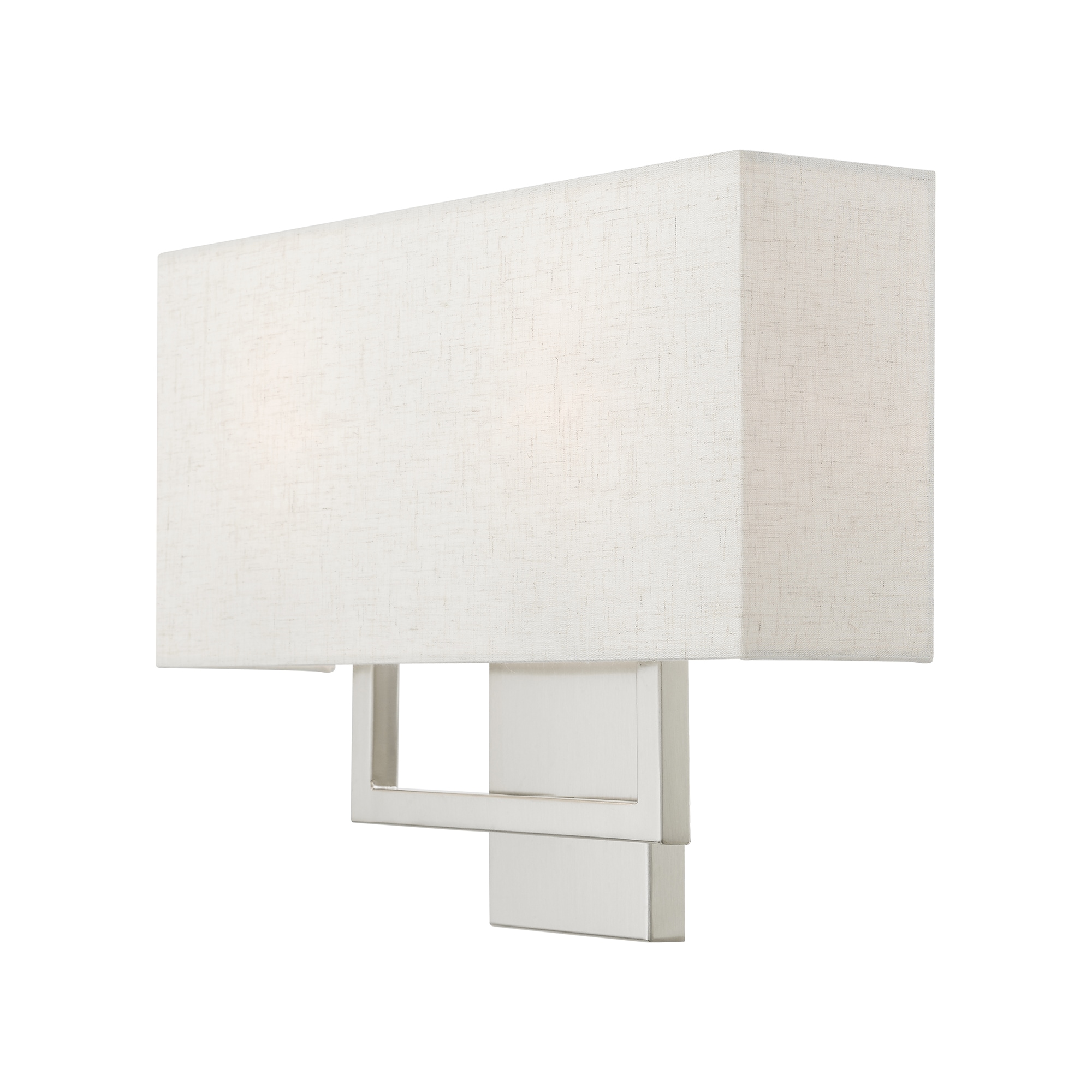 Brushed Nickel 2-Light Wall Sconce with Oatmeal Fabric Shade