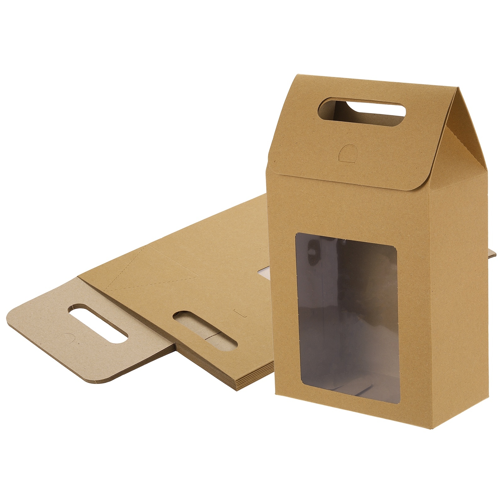 Unique Bargains 8pcs Gift Boxes Favor Box with Clear Window and Handle Stand Up Favor Treat Boxes for Candy Cookies Party Store Packaging Wedding Light Brown #S26050903UX0109