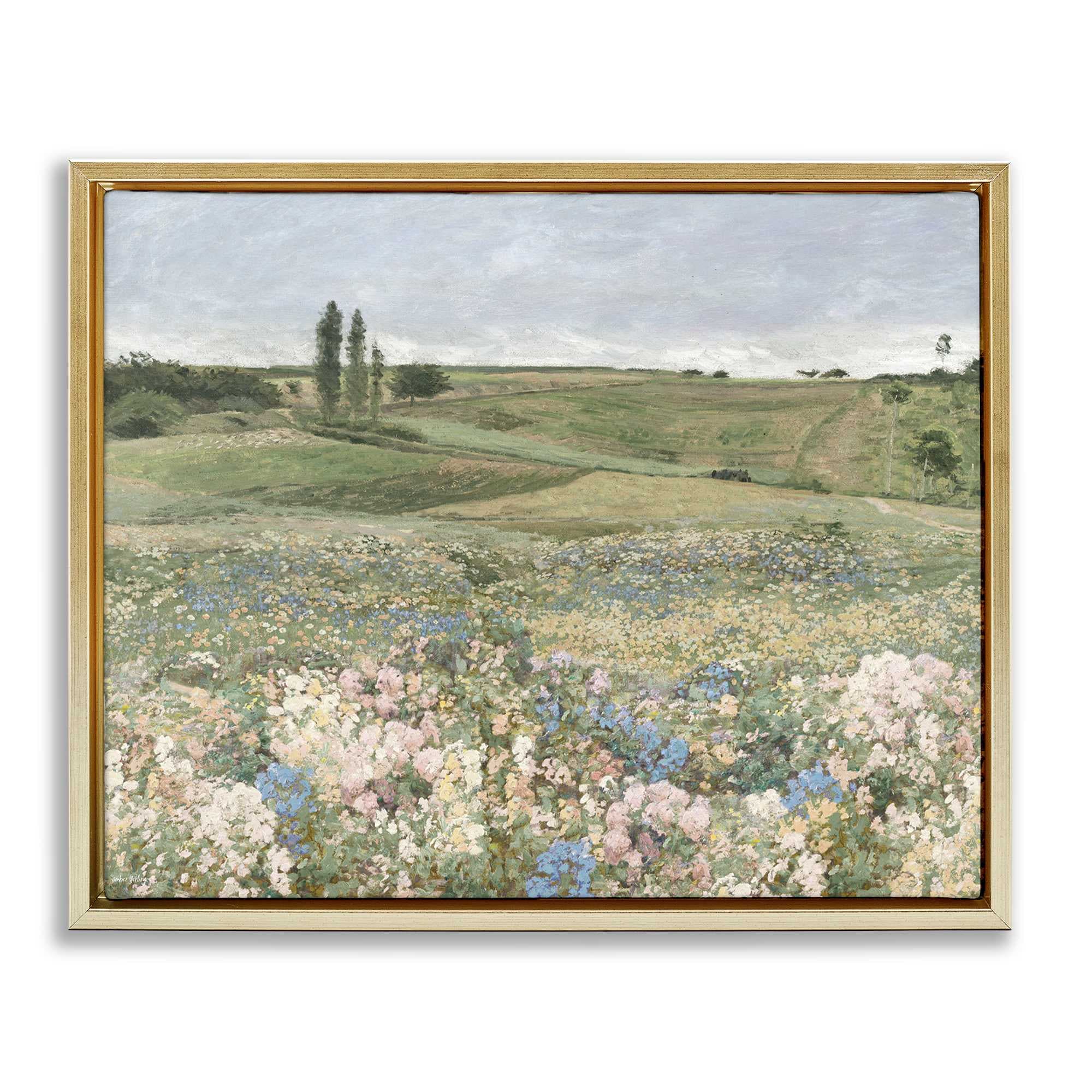 Stupell Industries BS-656-FFG-24X30 Charming Pastoral Meadow View Gold Framed Floater Canvas Wall Art By Amber Sterling 31 x 25