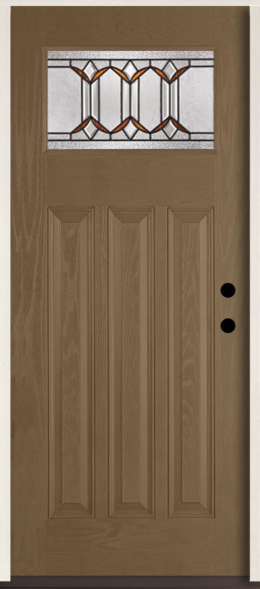 RELIABILT LO964653 Park Hill 36-in x 80-in x 4-5/8-in Fiberglass Craftsman Left-hand inswing Woodhaven Stain Stained Prehung Single door Front Door Insulating core Decorative glass