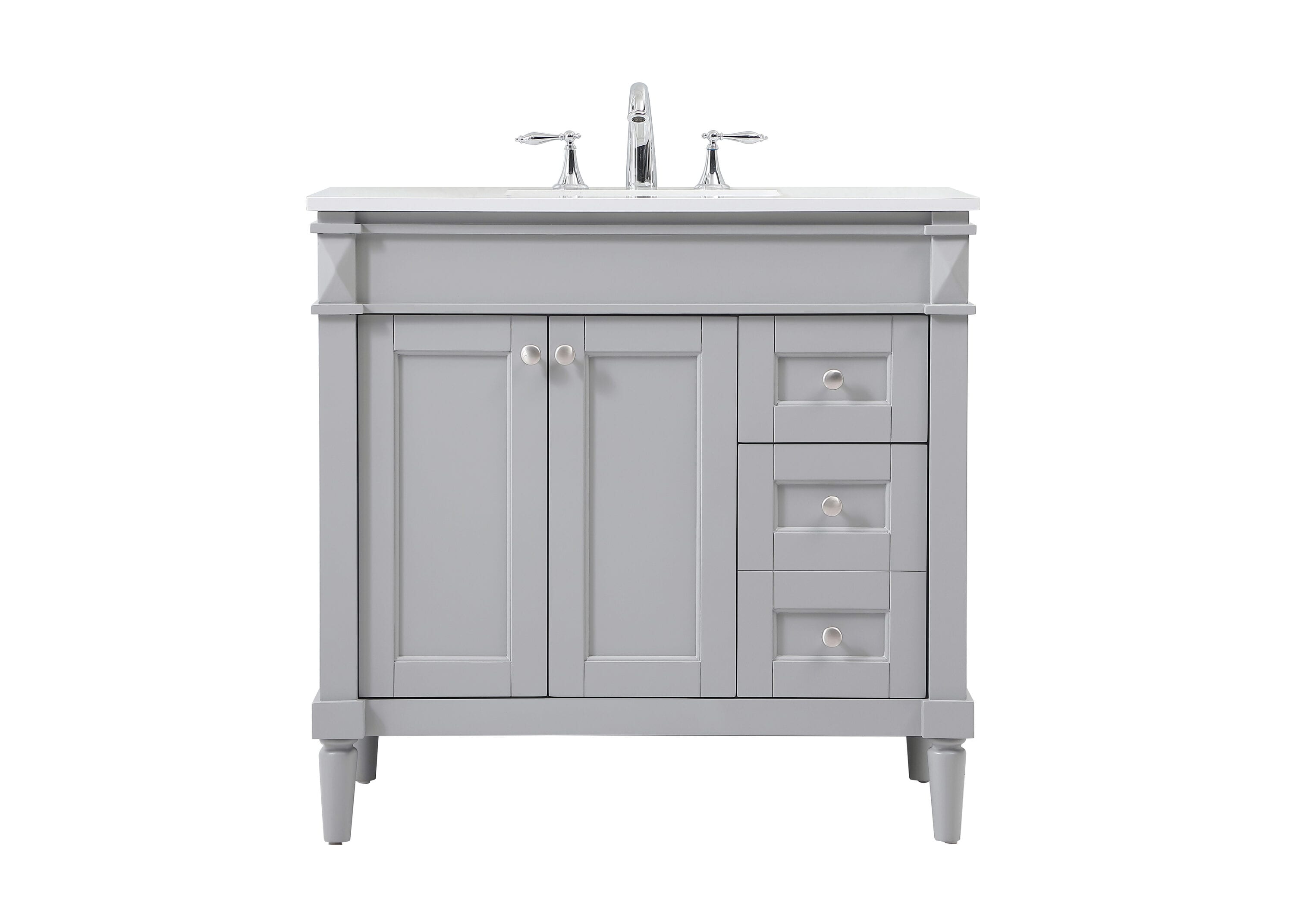 Home Furnishing 36-in Grey Undermount Single Sink Bathroom Vanity with Ivory White Quartz Top in Gray | - Elegant Decor HF95508GR