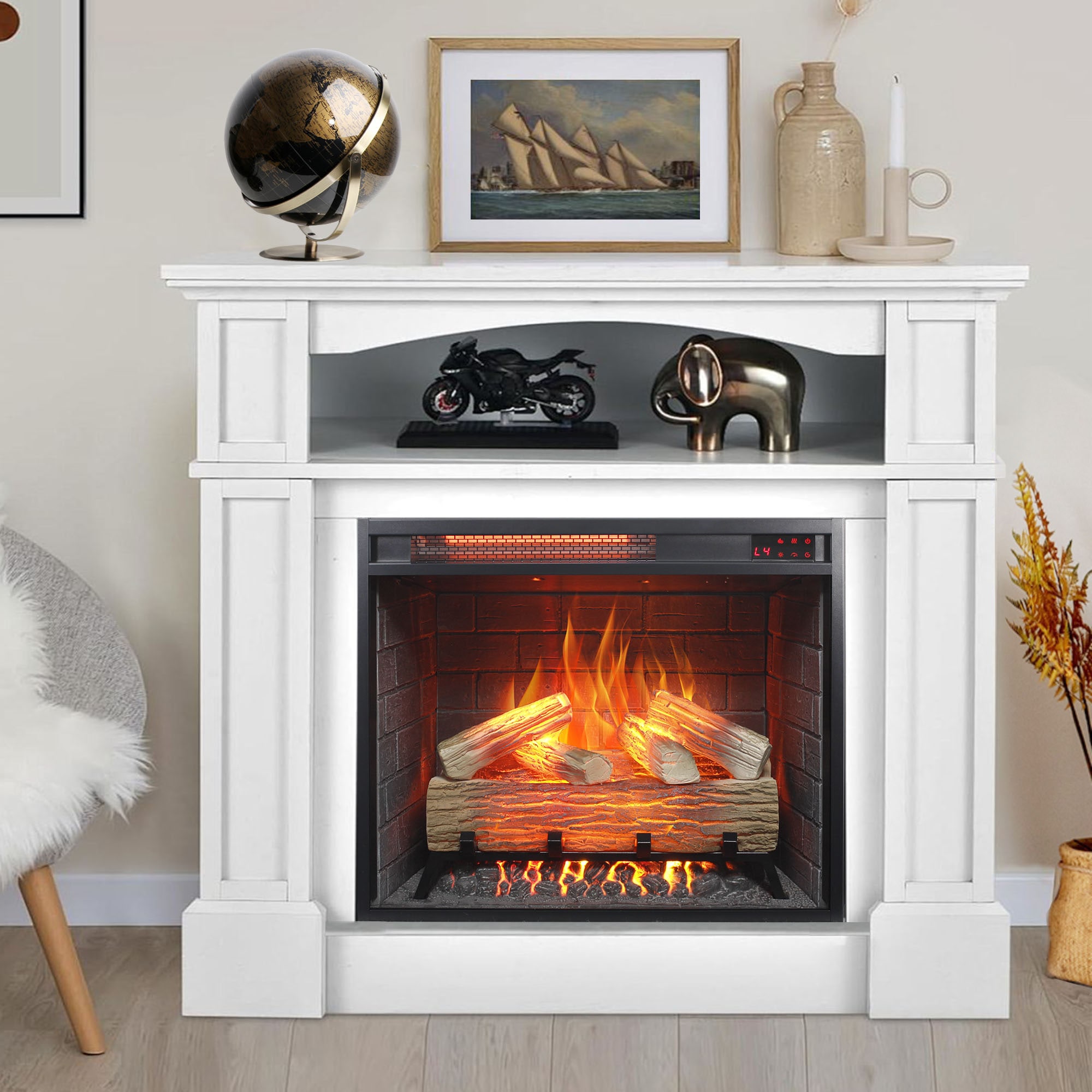Cuschoice  23-in Electric Fireplace Insert with Realistic Flame Effect 1500W Heat Remote Control Timer Adjustable Flame Recessed Freestanding Installation