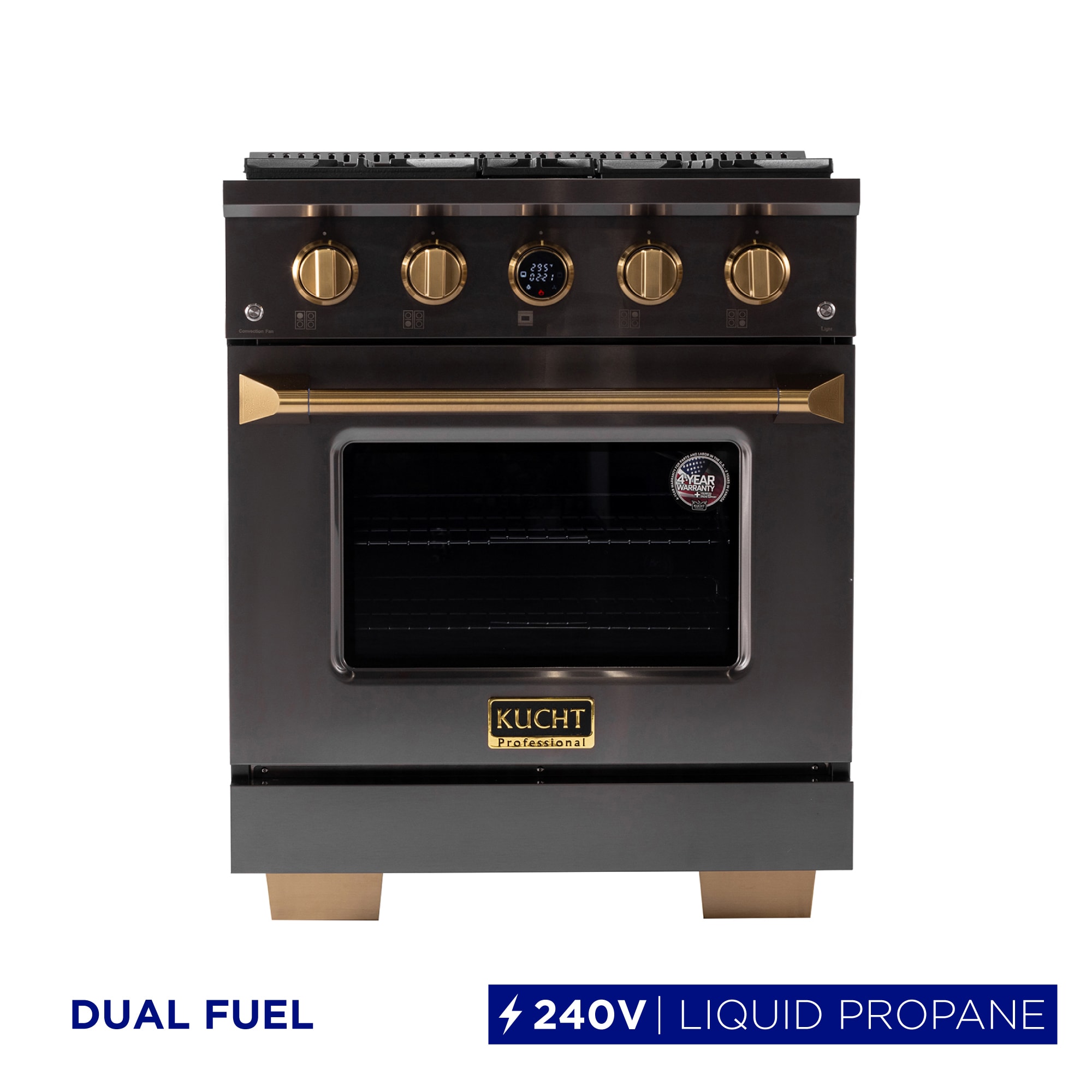 Kucht KXD30/LP 30-in Deep recessed 4 burners Convection Oven Freestanding Dual Fuel Range ( Titanium Stainless Steel )