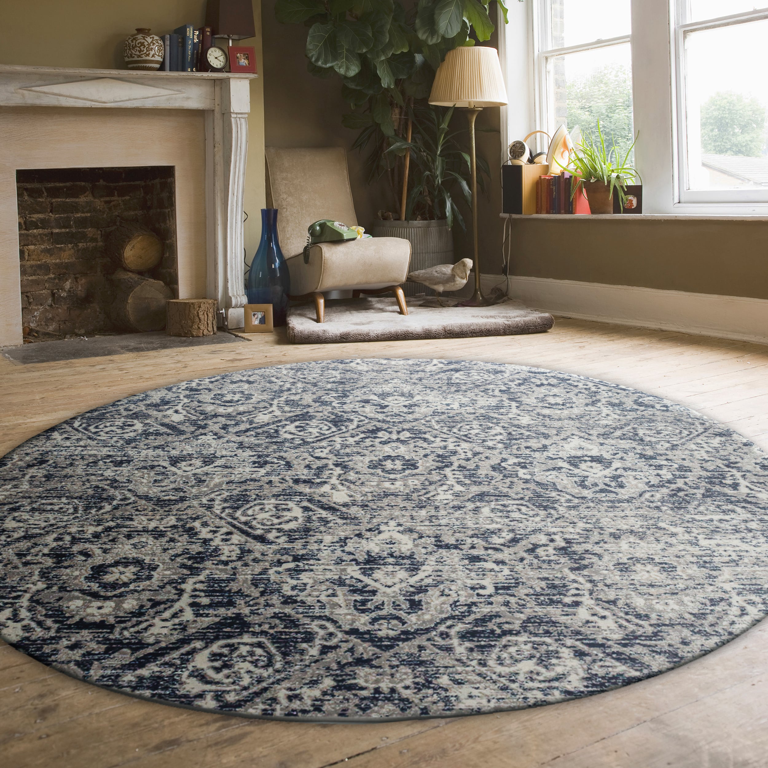 Radici USA 1244/1025/BLUE Livigno 5 x 5 (ft) Loomed Polypropylene Blue Round Indoor Geometric Mid-Century Modern Area rug