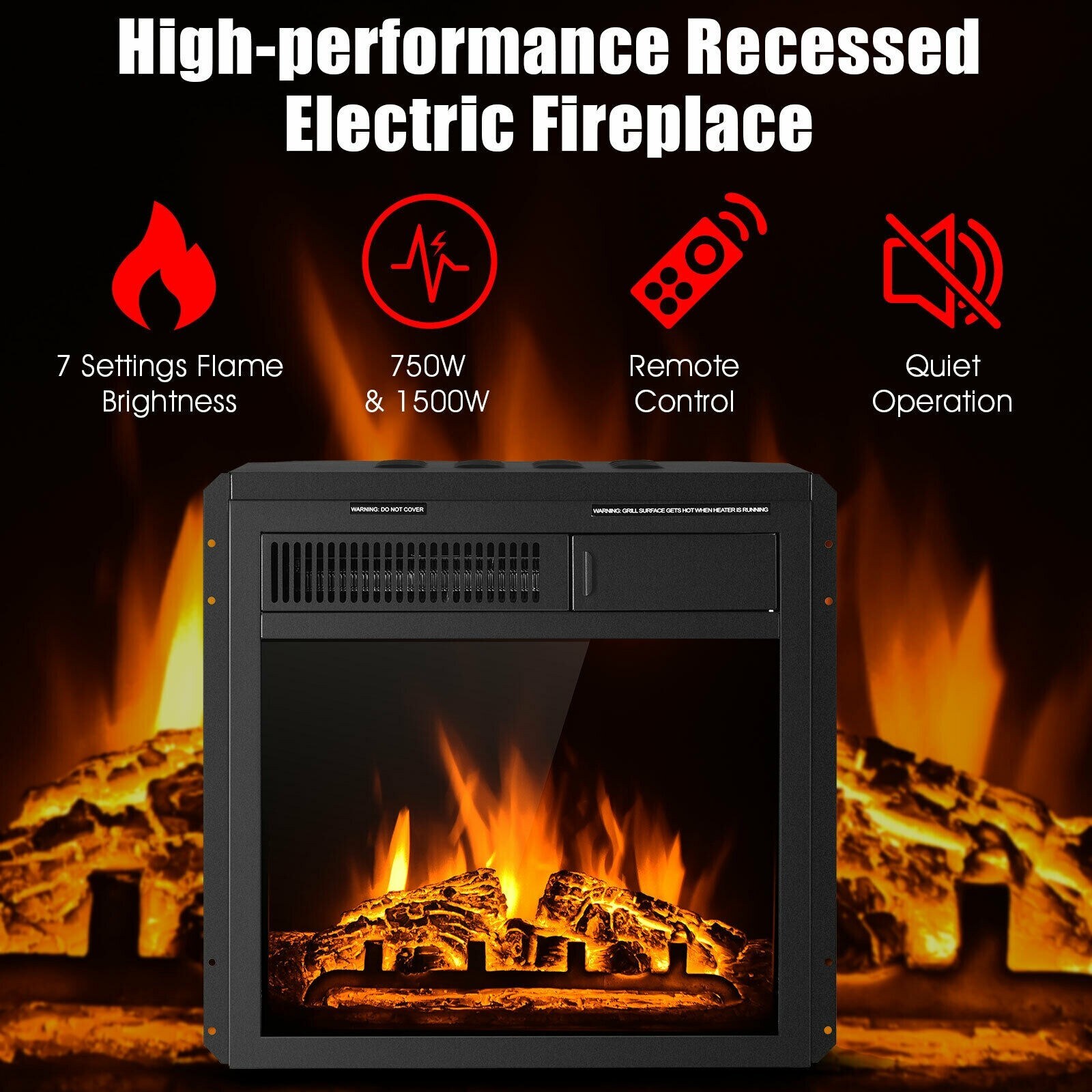 Clihome 19.5-in W Black Fan-forced Electric Fireplace CWCH-EPA24789 at ...