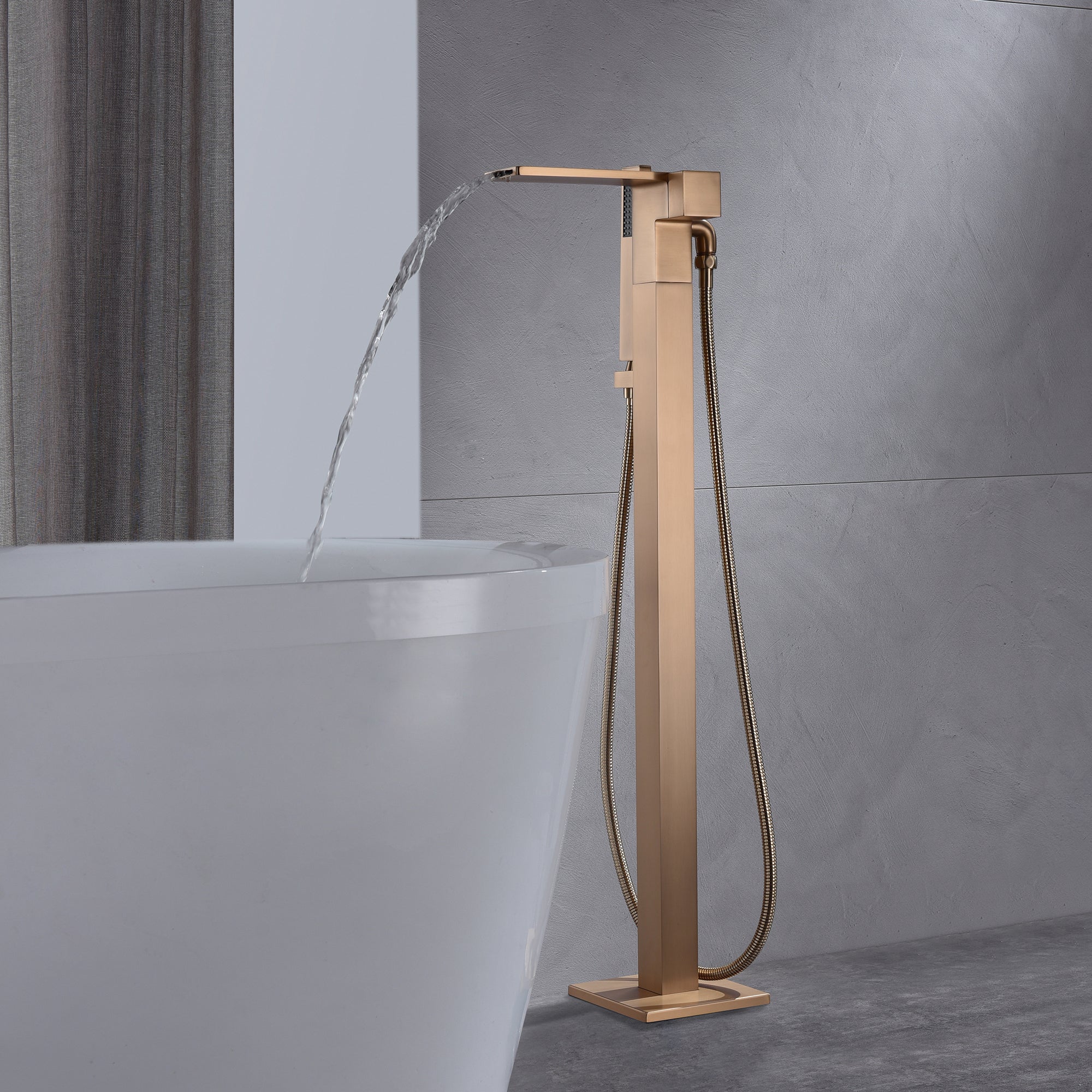Wonderland America -  Rose Gold Freestanding Bathtub Faucet Tub Filler Featuring a Waterfall Desi...